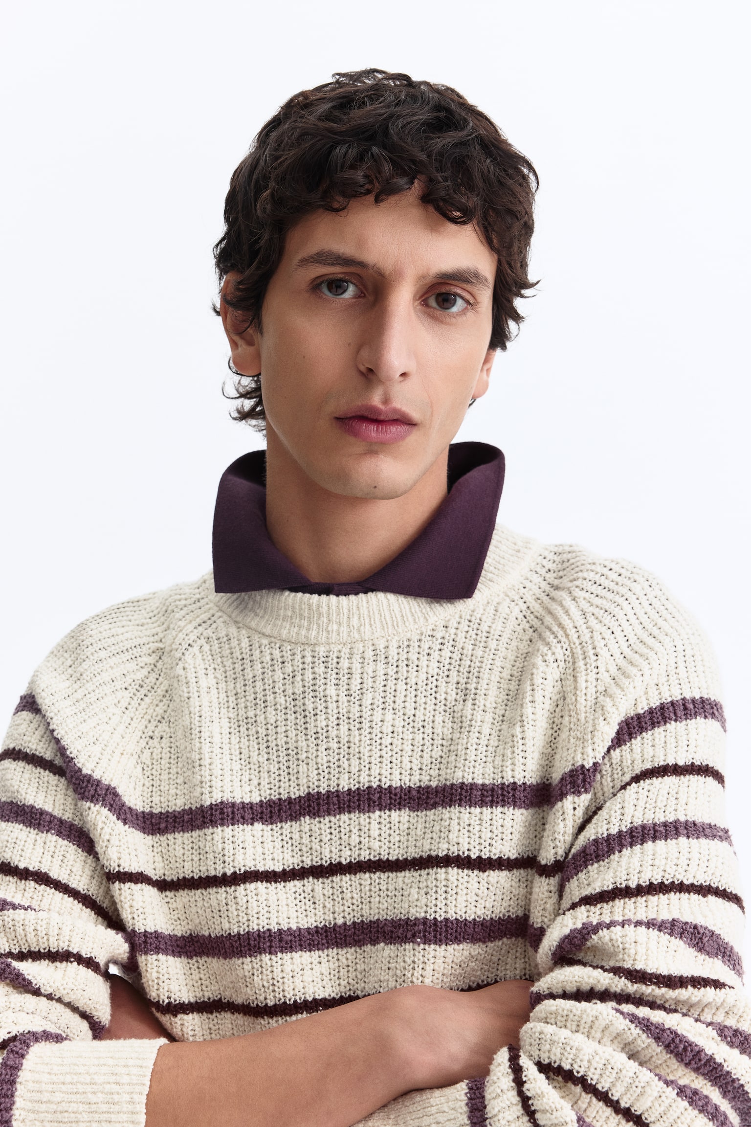 Relaxed Fit Rib-knit jumper - Cream/Striped - 4