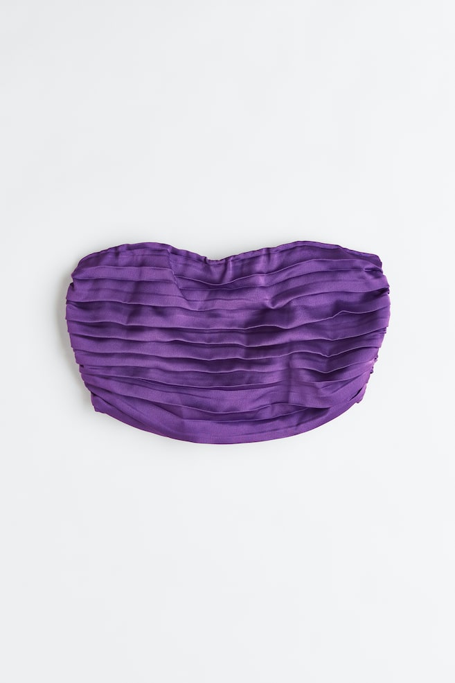 Pleated cropped bandeau top - Purple - 1