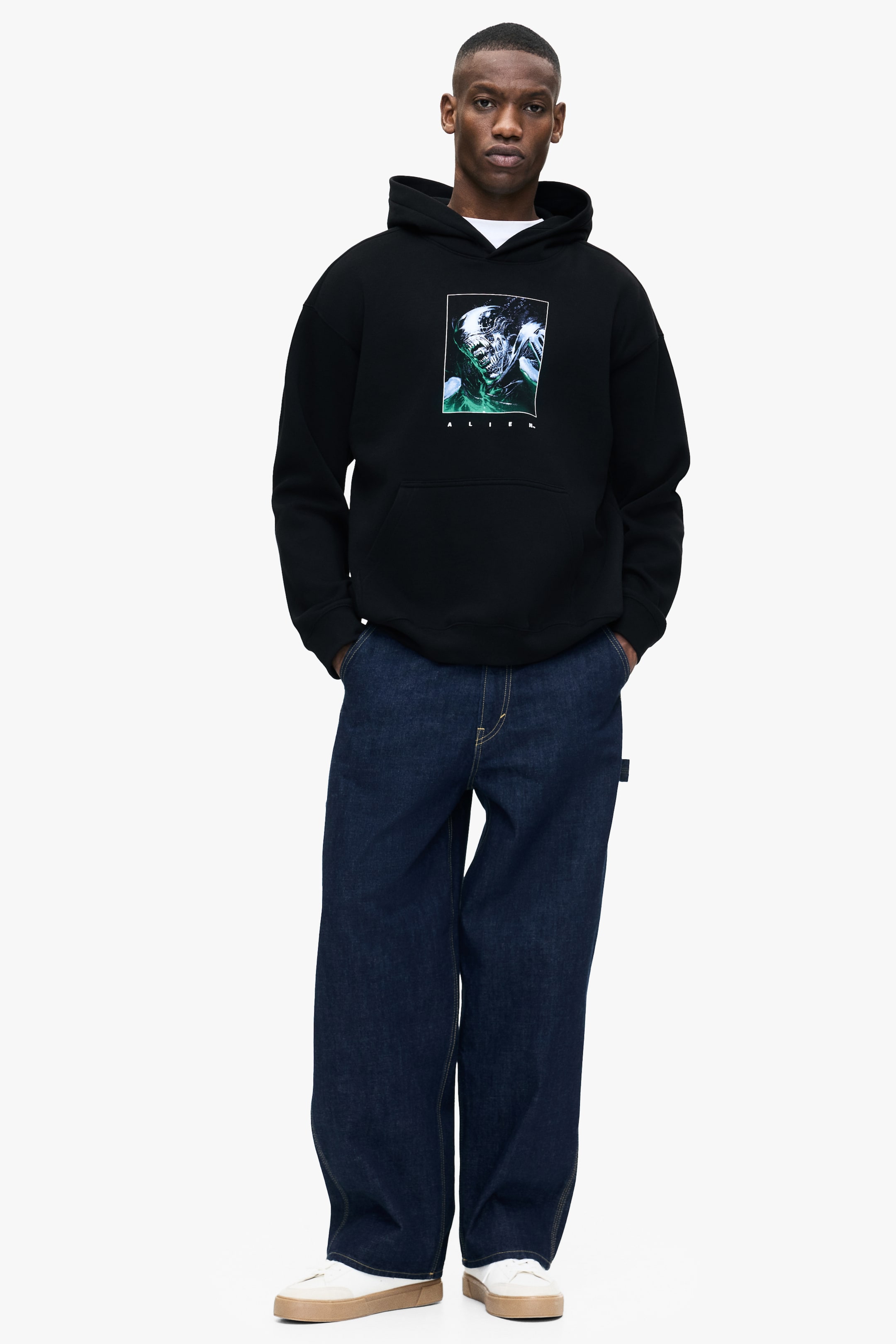 View larger image: Loose-Fit Printed Hoodie - Black/Alien - Men | H&M US 1