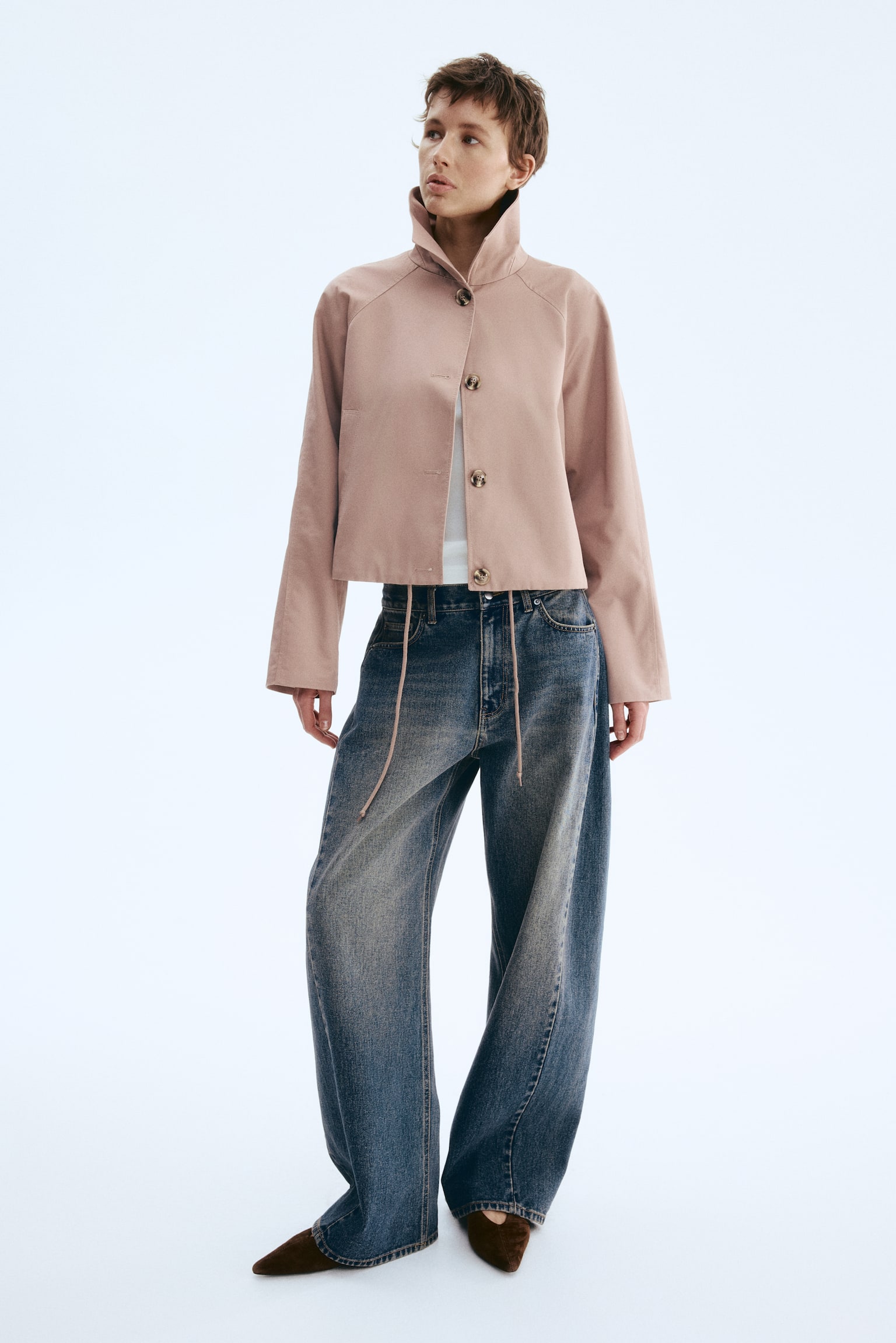 Саржева куртка - Приглушений рожевий/Темно-коричневий/Темно-бежевий - 3