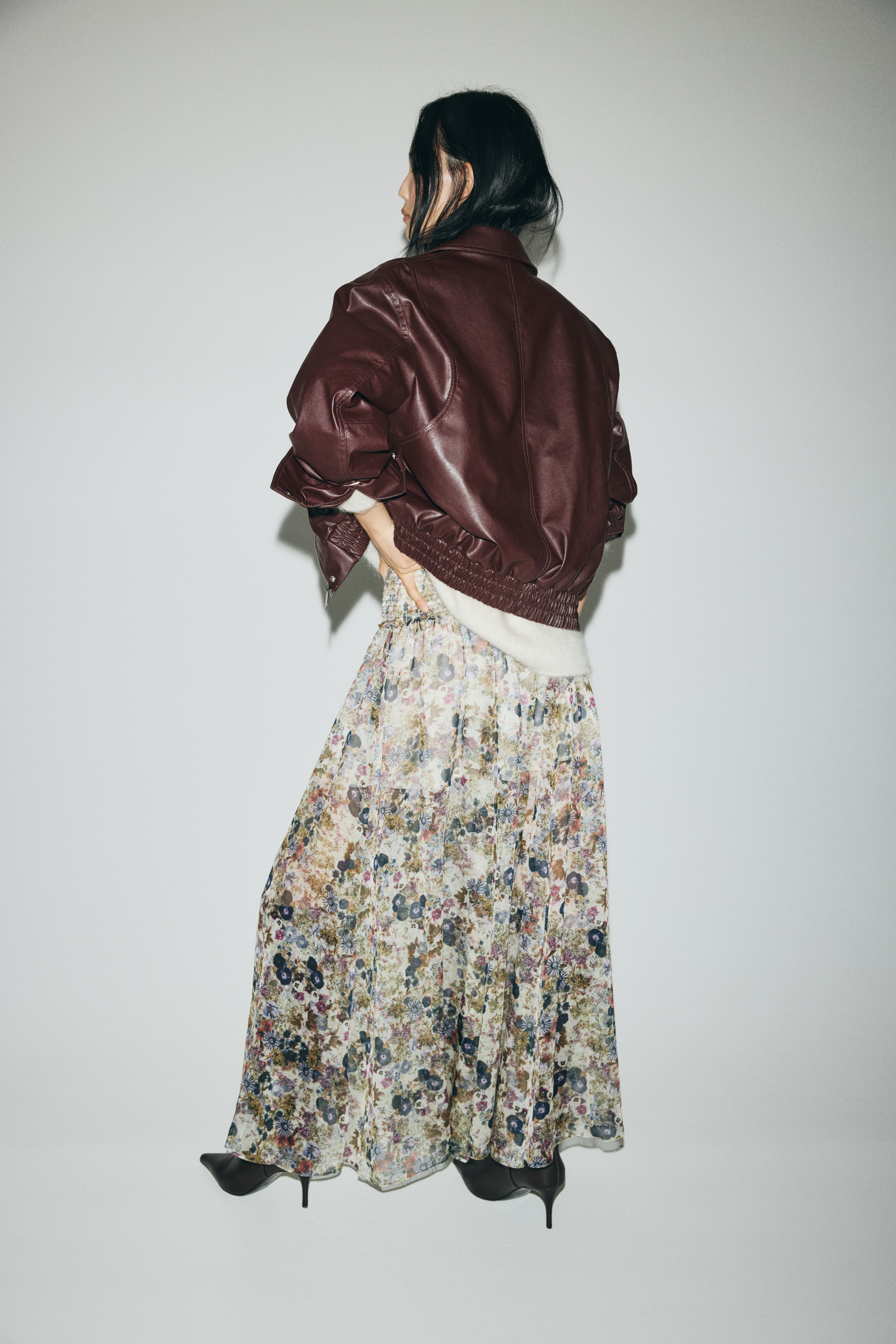 Smock-waisted crêpe skirt