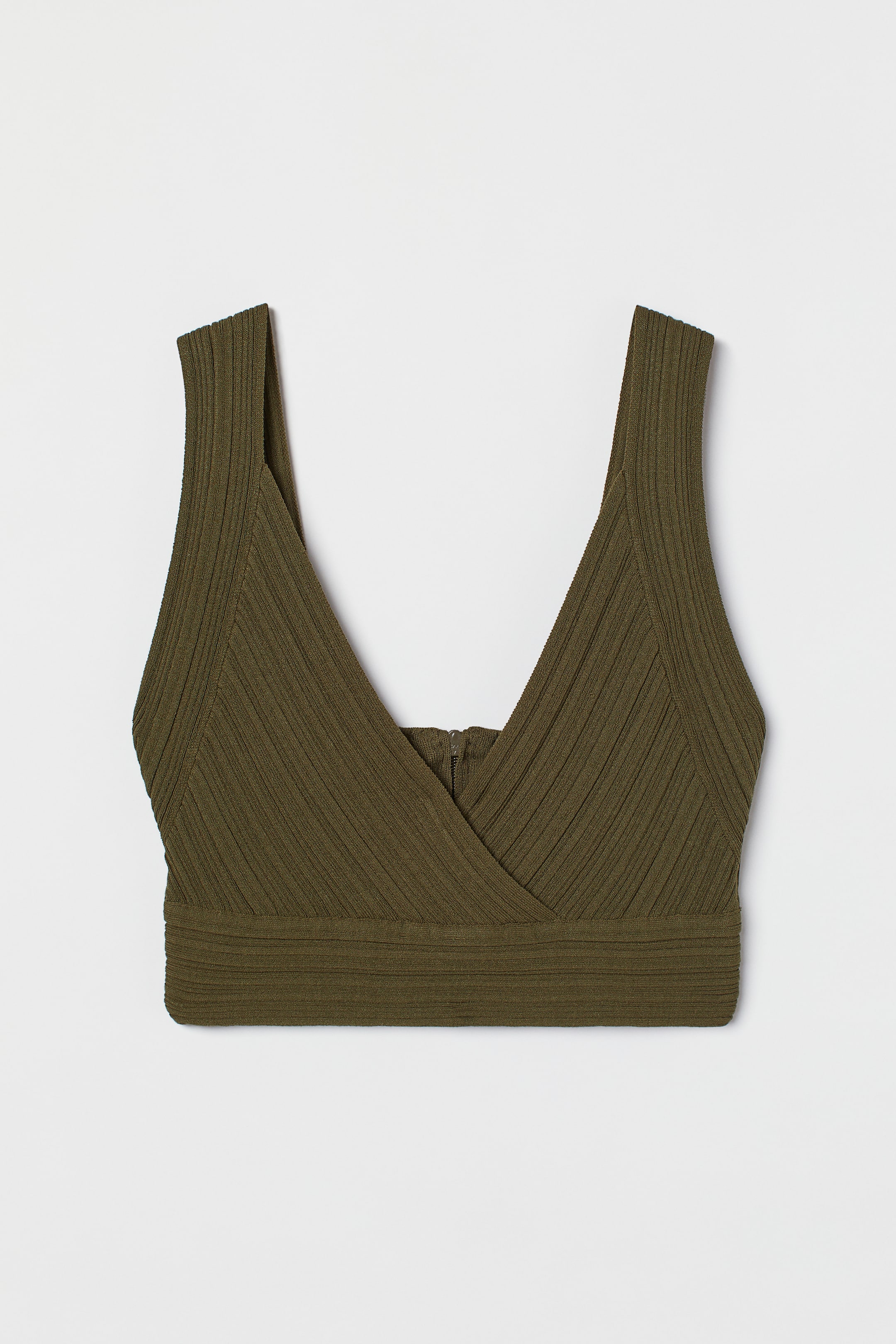 이미지 확대 보기: 리브드 크롭트 탑 - 다크 카키 그린 - 여성 | H&M KR 1