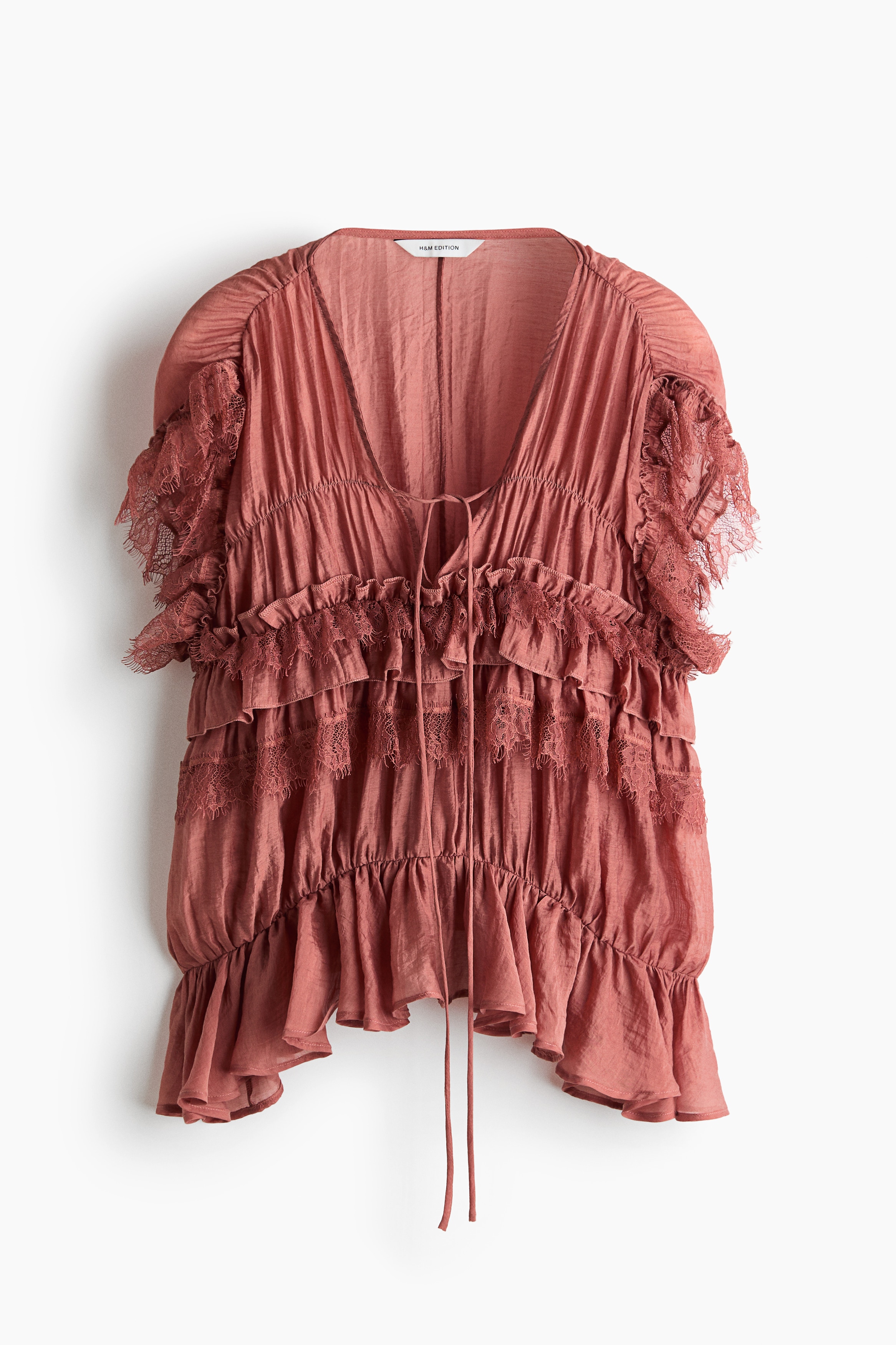 Top con ribetes de volante - Rojo ladrillo/Beige claro