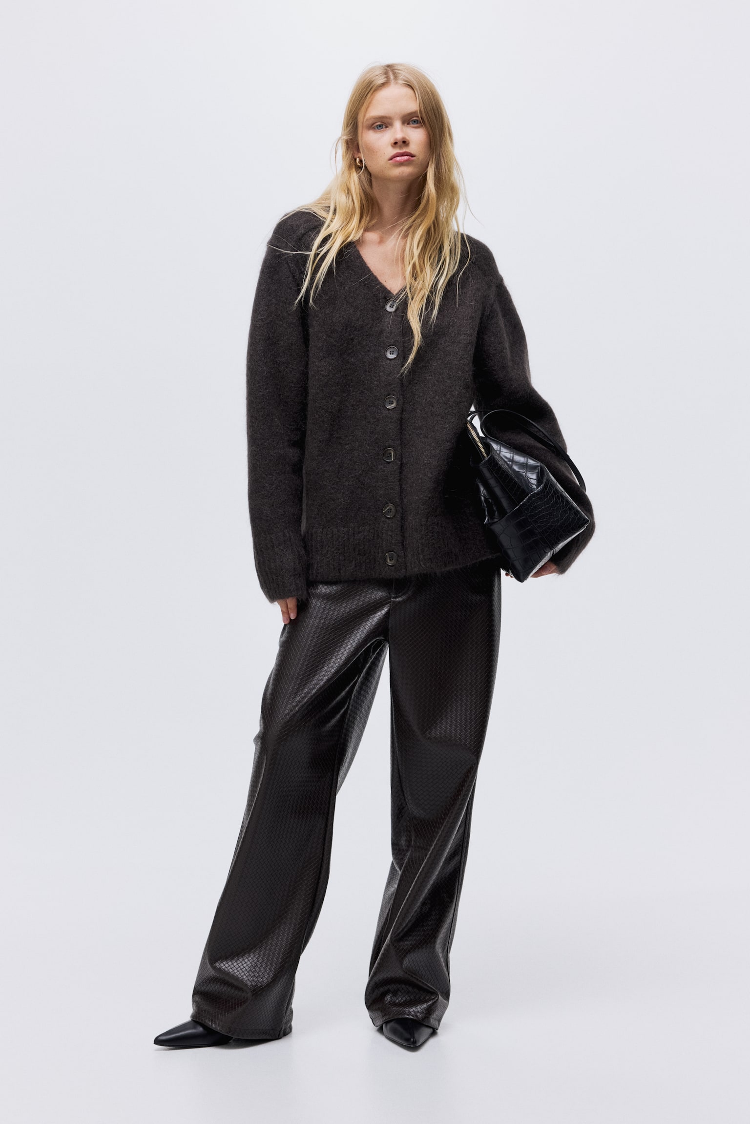 Mohair-blend cardigan - Dark brown/Light beige/Black - 1