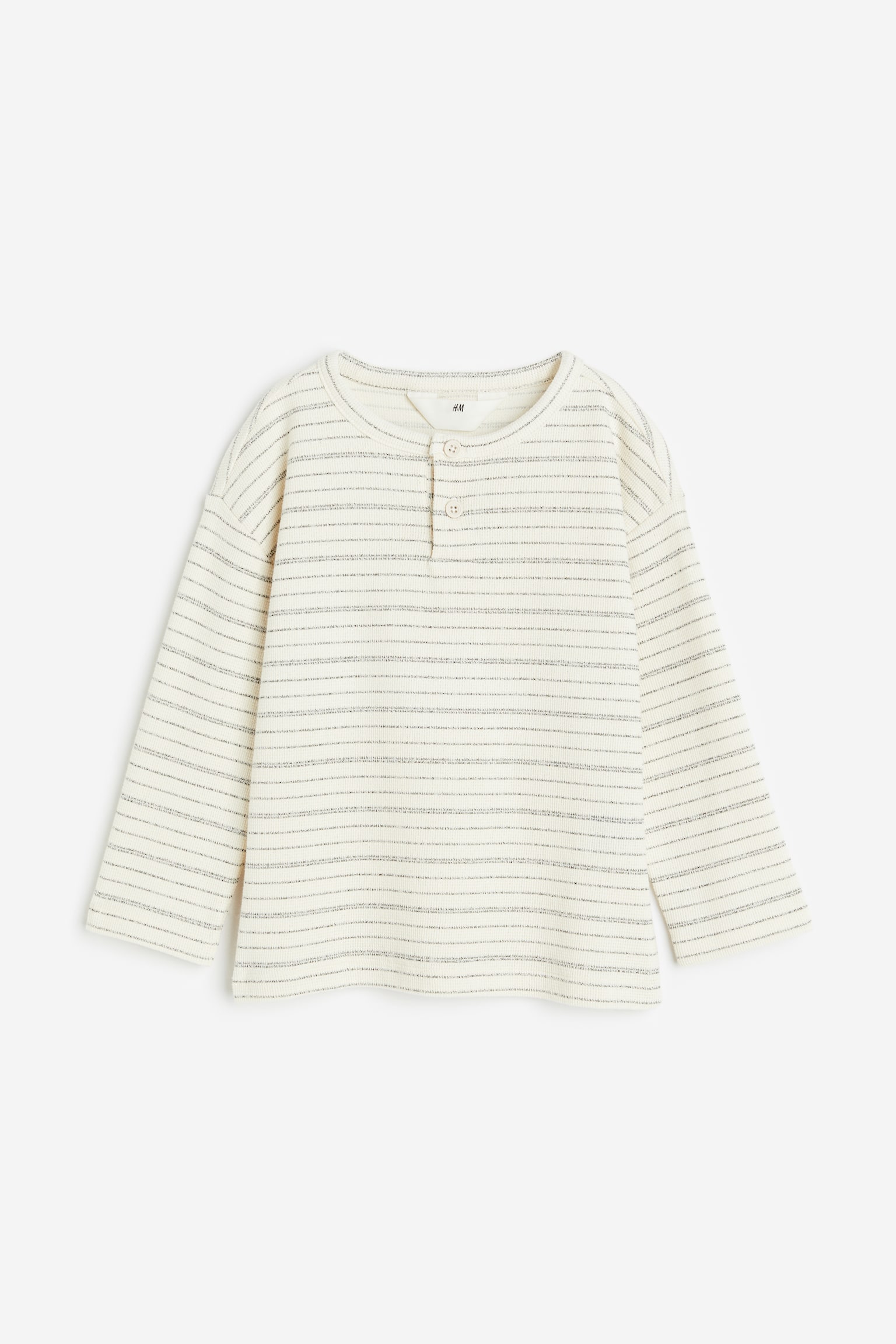 Long-sleeved Henley top - Light beige/Striped - 1