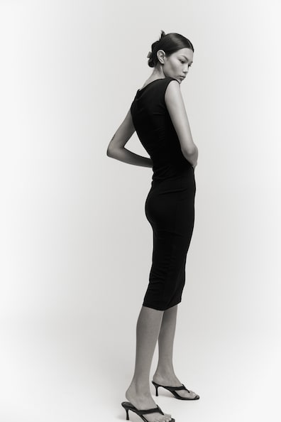 Damen-Wrap-Midi-Kleid – Cap-Ärmel mit Frontschlitz