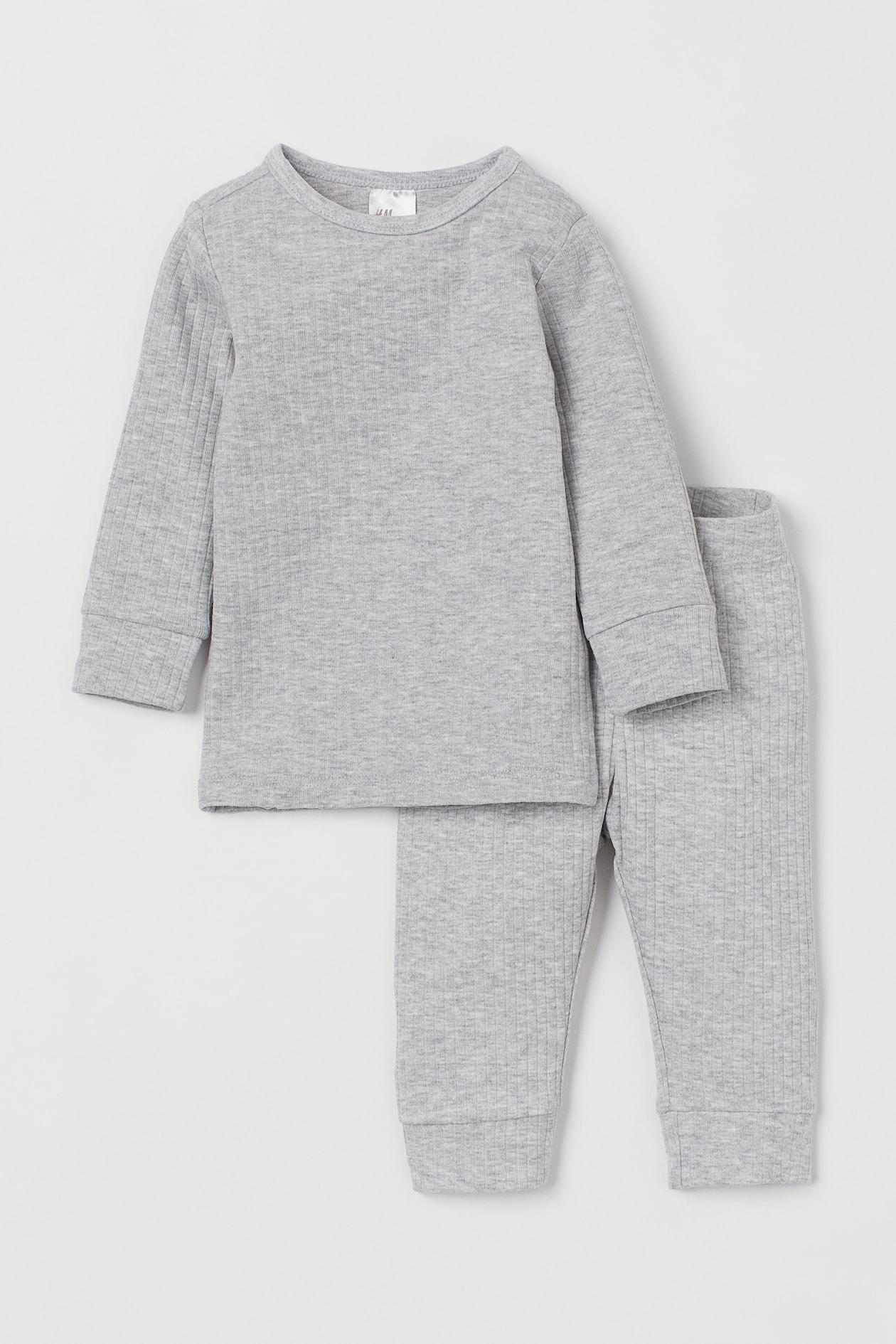 Ribbed Cotton Set - Round Neck - Long sleeve - Light gray melange ...