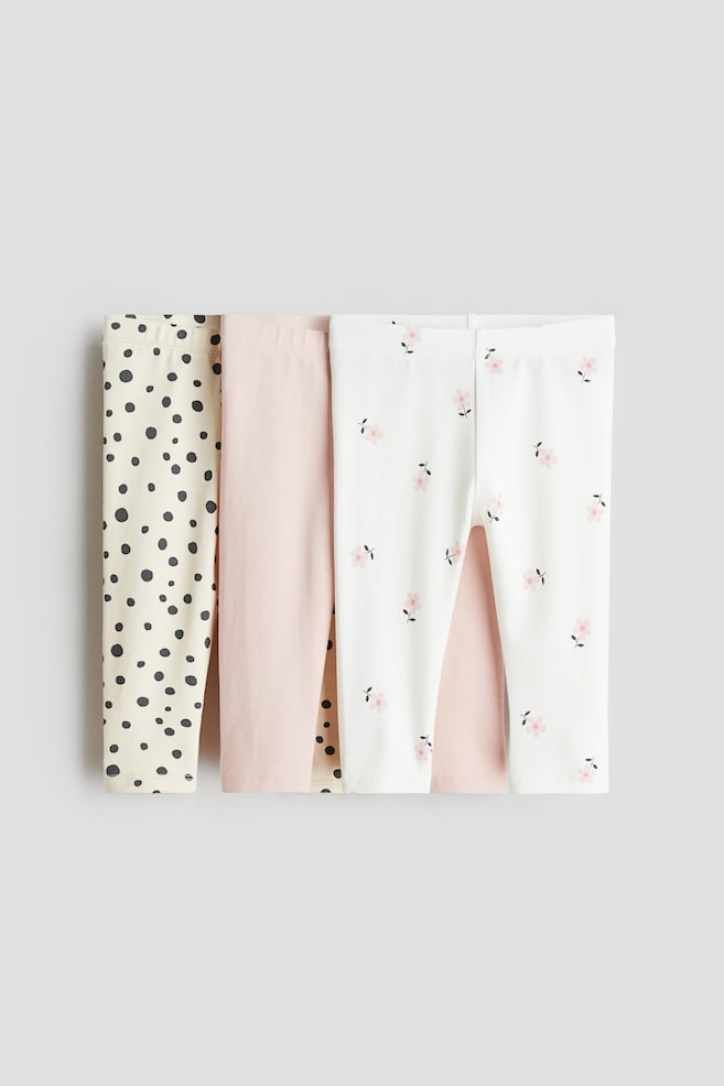 3-pack leggings i bomullstrikå - Ljusrosa/Blommig/Mörkgrå/Djur/Ljuslila/Blommig - 1