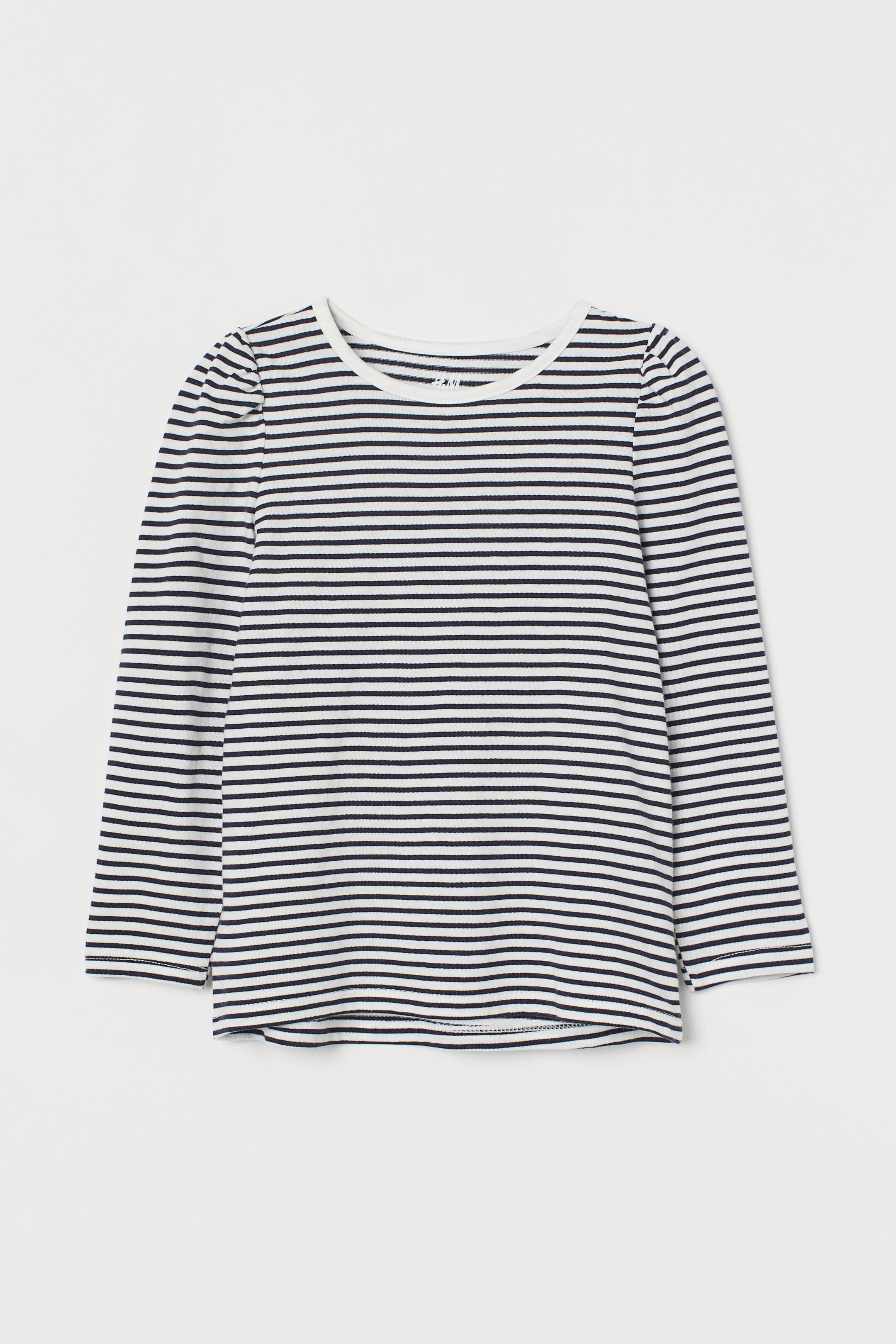 View larger image: Puff-sleeved top - Dark blue/Striped - Kids | H&M 1