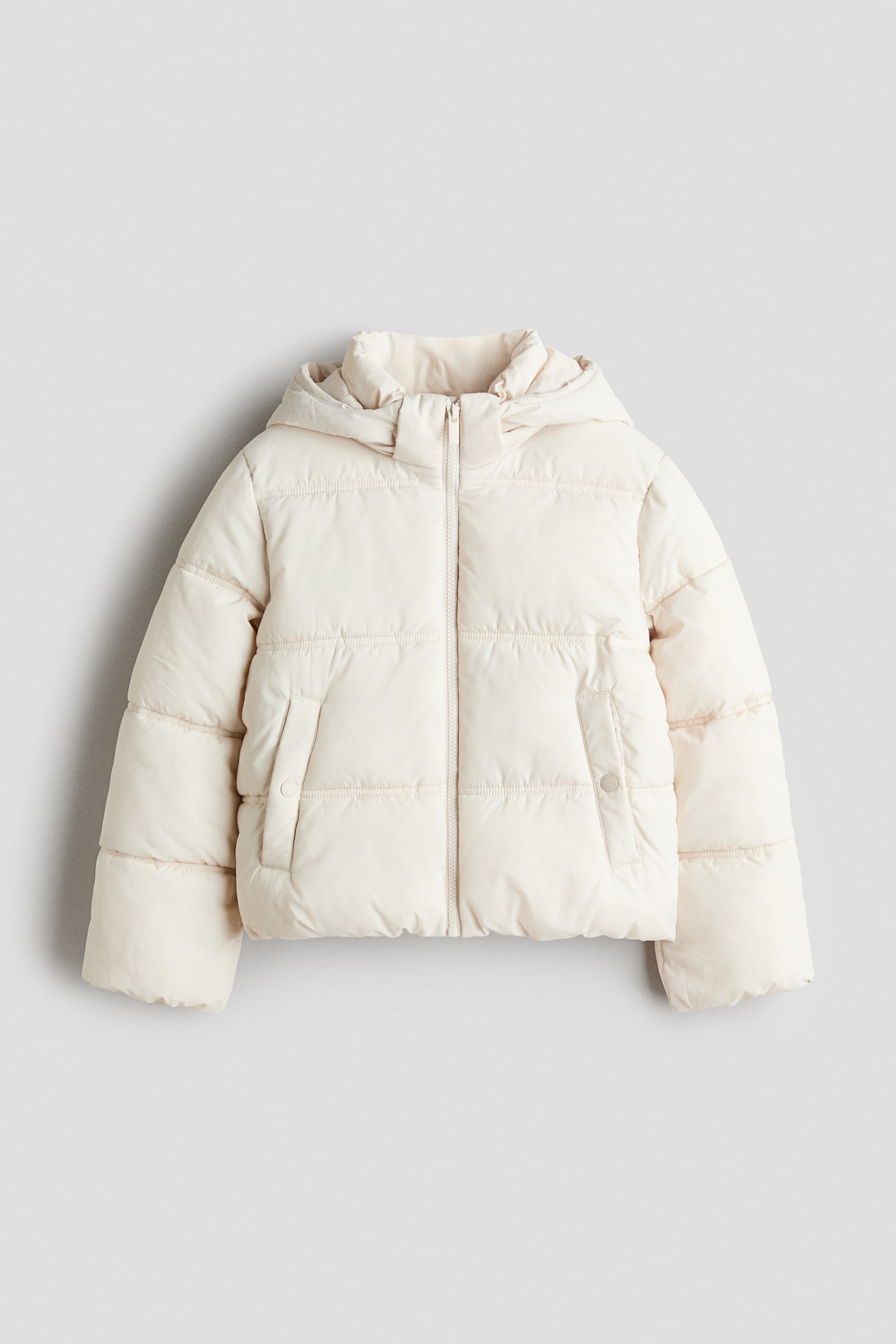 Hooded puffer jacket - Light beige/Black/Dusty pink