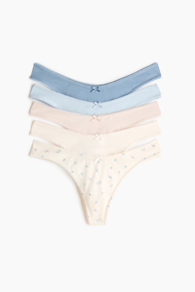 Pack de 5 bragas thong de algodón - Azul empolvado/Azul claro - 1