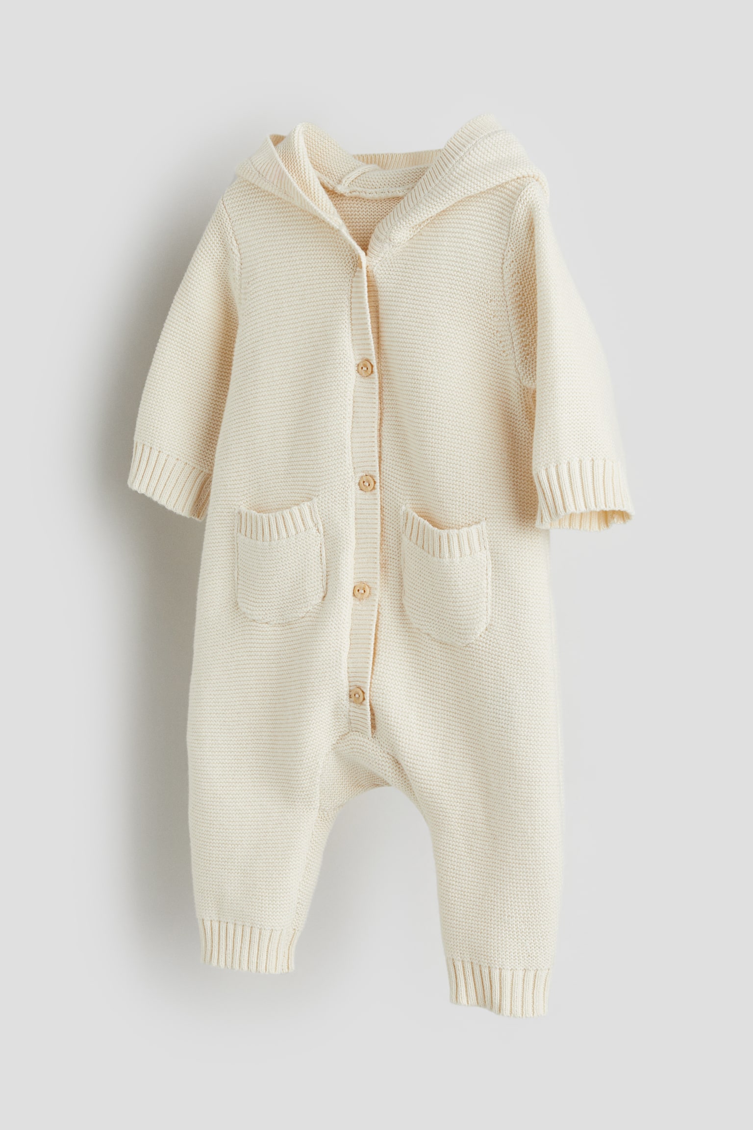 Cotton-knit romper suit - Cream/Beige - 1