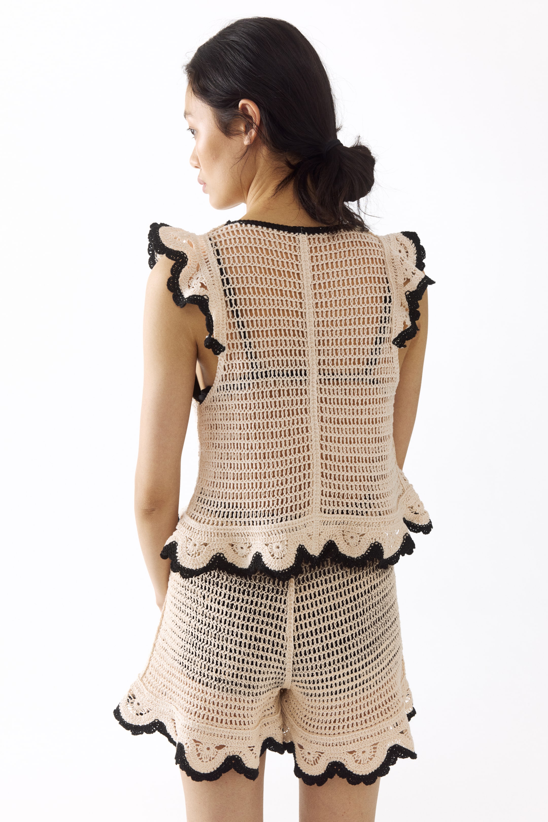 Flounced Crochet-Look Shorts