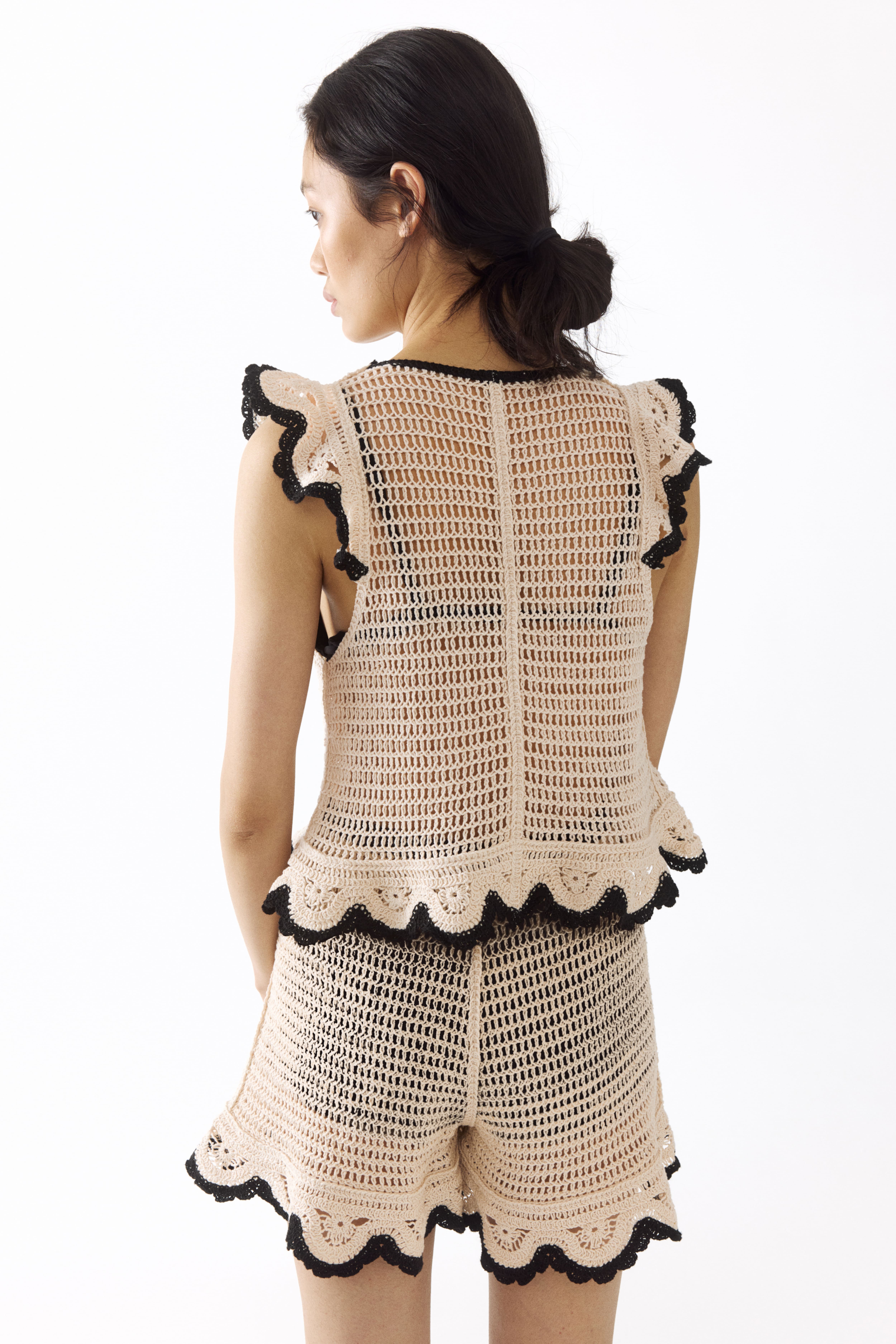 Flounced Crochet-Look Shorts