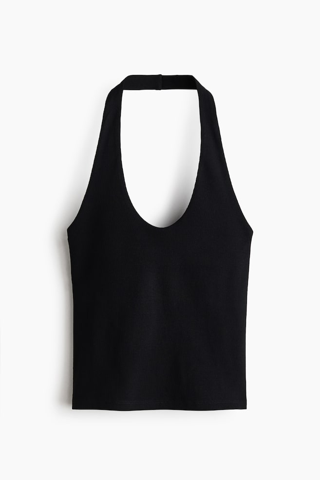 Ribbed halterneck top - Black/White/Light pink - 1
