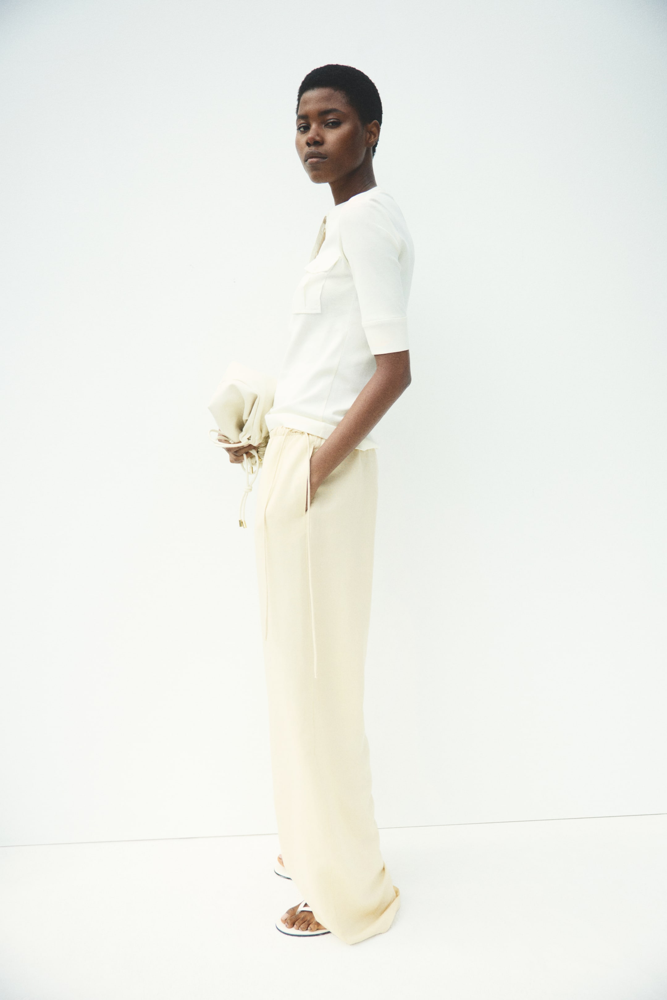 Pantalon à cordon en lin mélangé