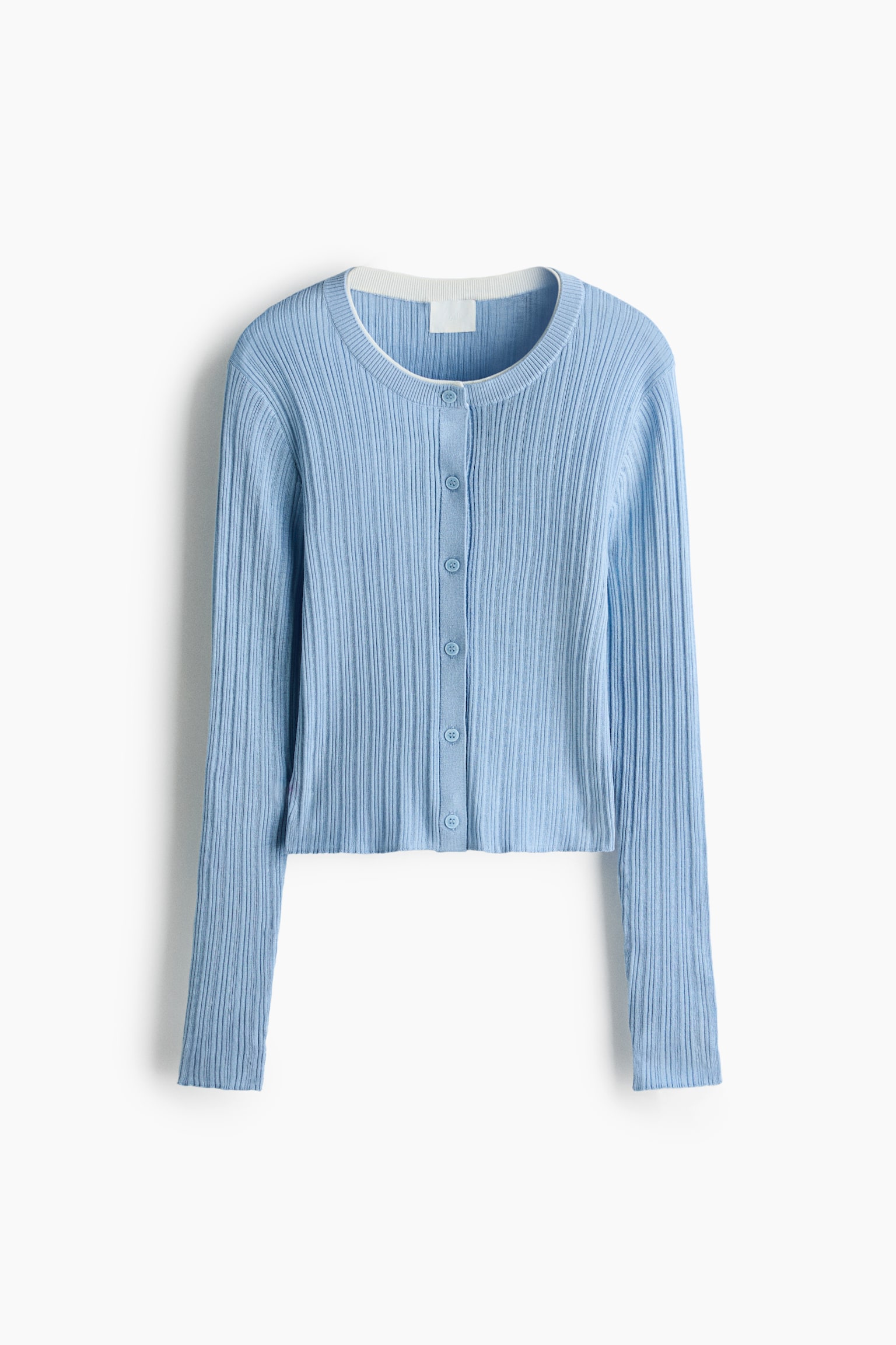 Rib-Knit Cardigan - Dusty blue/White/Gray