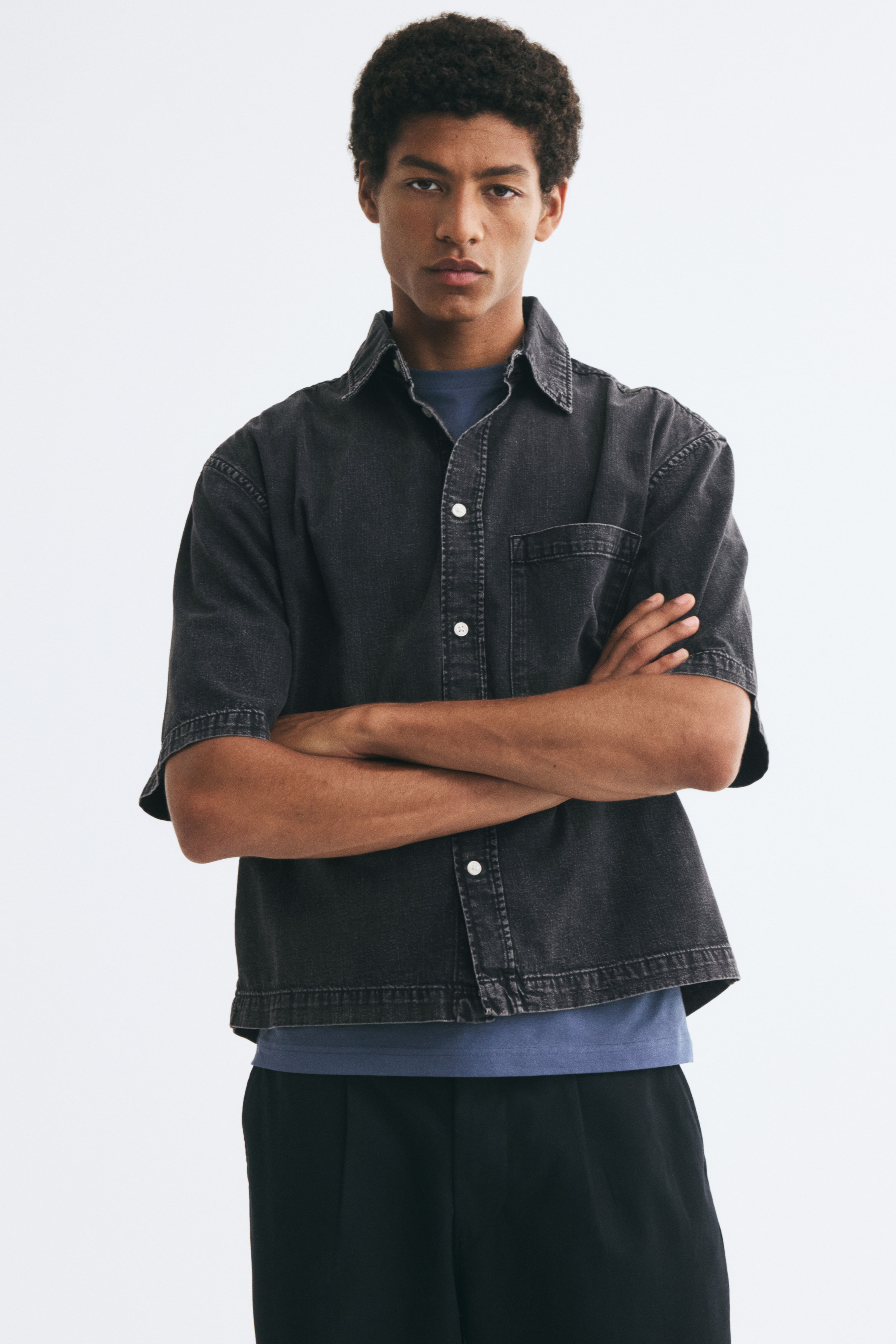 Relaxed-Fit Short-Sleeved Denim Shirt