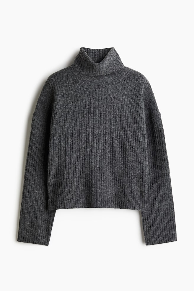Oversized polo-neck jumper - Dark grey marl/Light beige marl/Striped/Natural white/Striped/Cream - 1