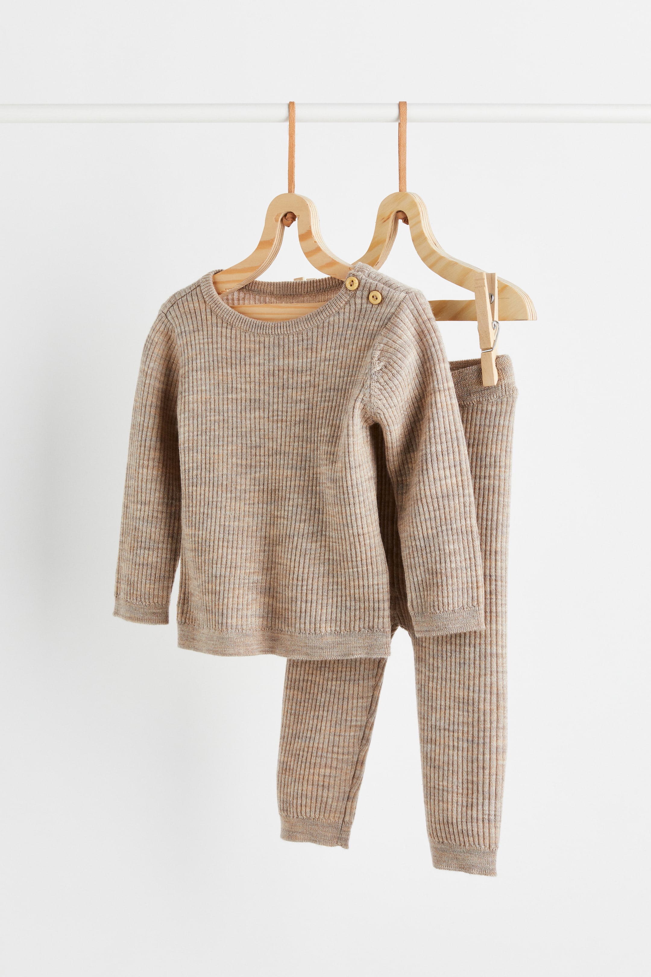 2-piece merino wool set - Round neck - Long sleeve - Light mole 