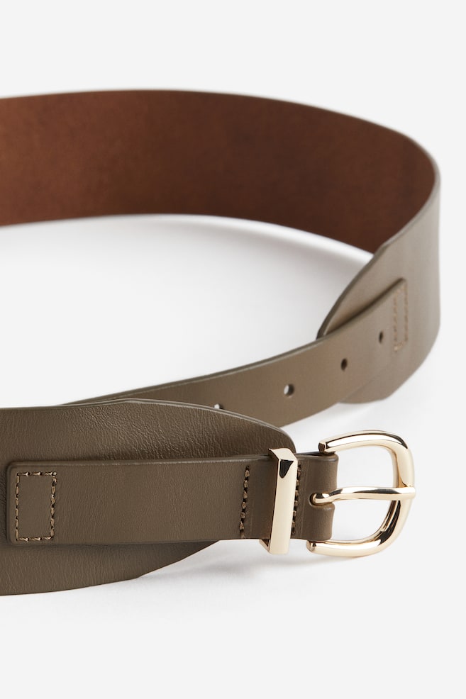Leather waist belt - Khaki green/Black - 2