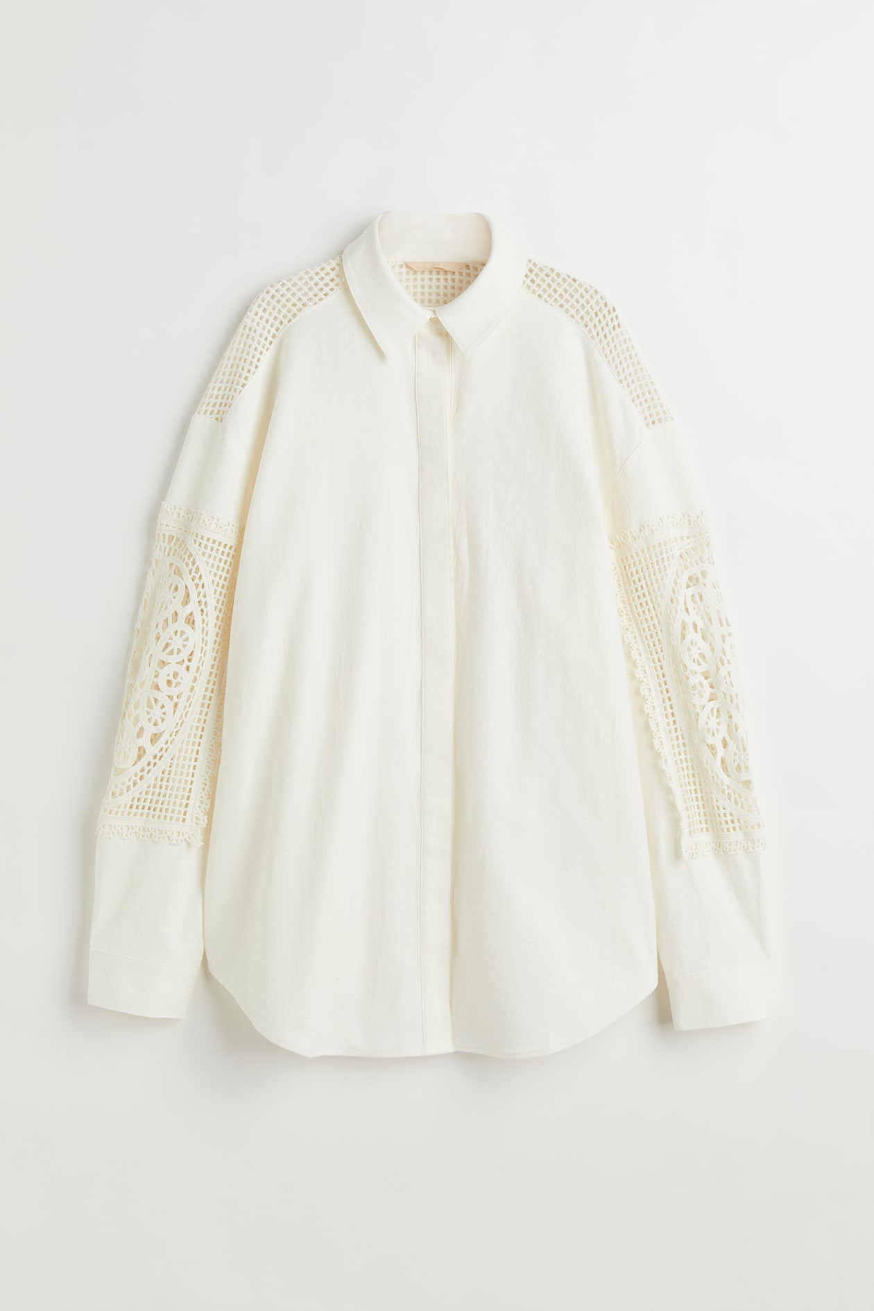 Cotton shirt - Long sleeve - Long - Cream - Ladies | H&M GB