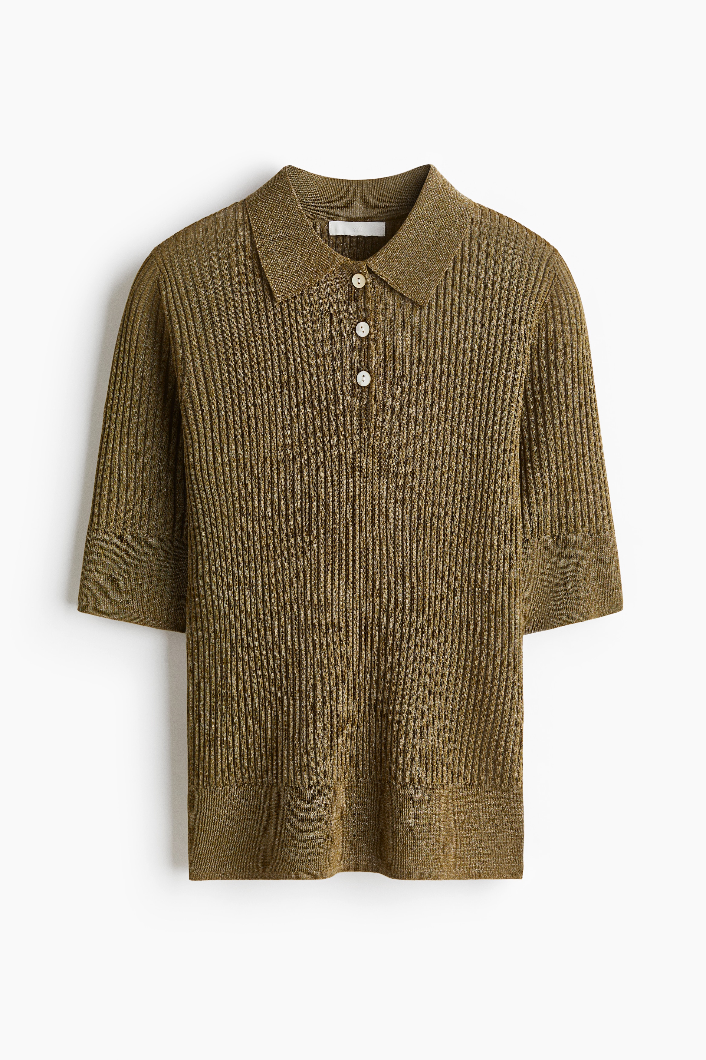 Polo majica od rebrastog pletiva - Tamna kaki zelena/Bordo