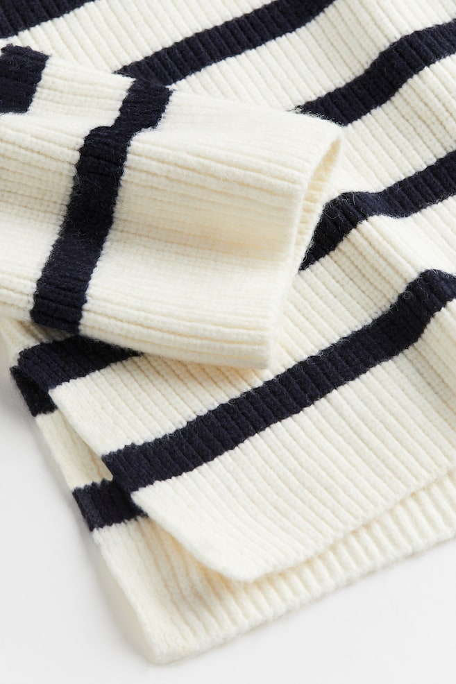 Zip-top rib-knit jumper - Cream/Striped/Light beige marl - 4