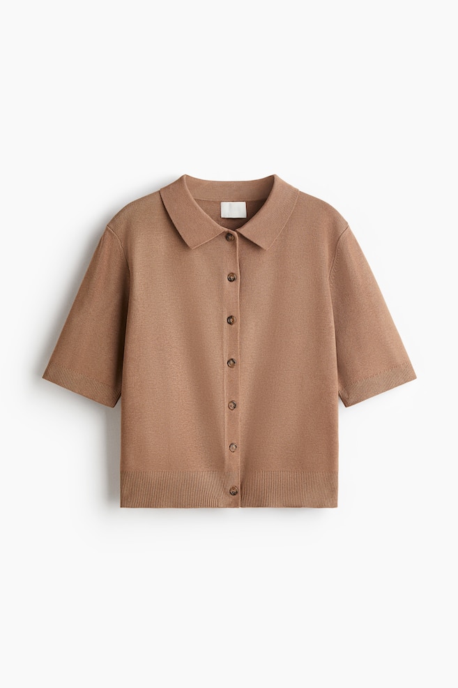 Cardigan with Collar - Beige/Cream/Dark brown/Cream - 1