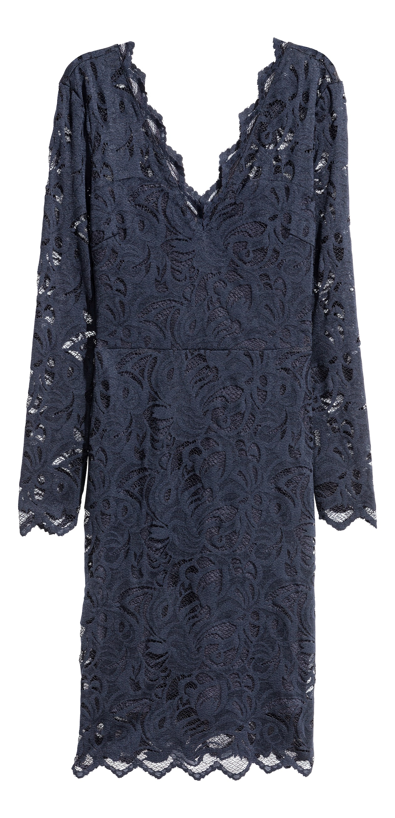 Fitted lace dress - V-neck - Long sleeve - Dark blue - Ladies | H&M GB