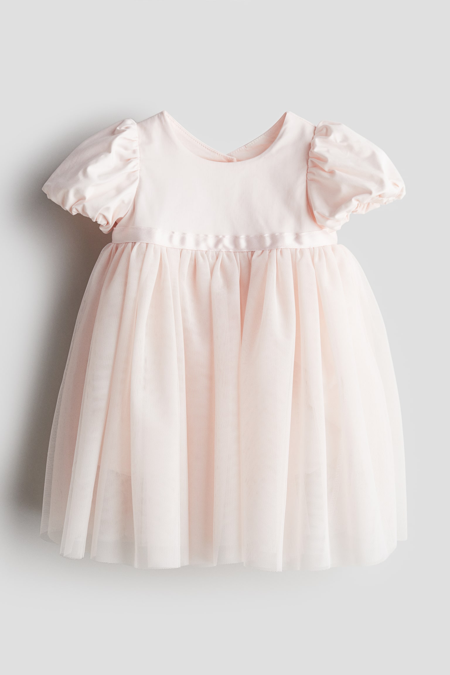 Puff-sleeved tulle dress - Powder pink - 1