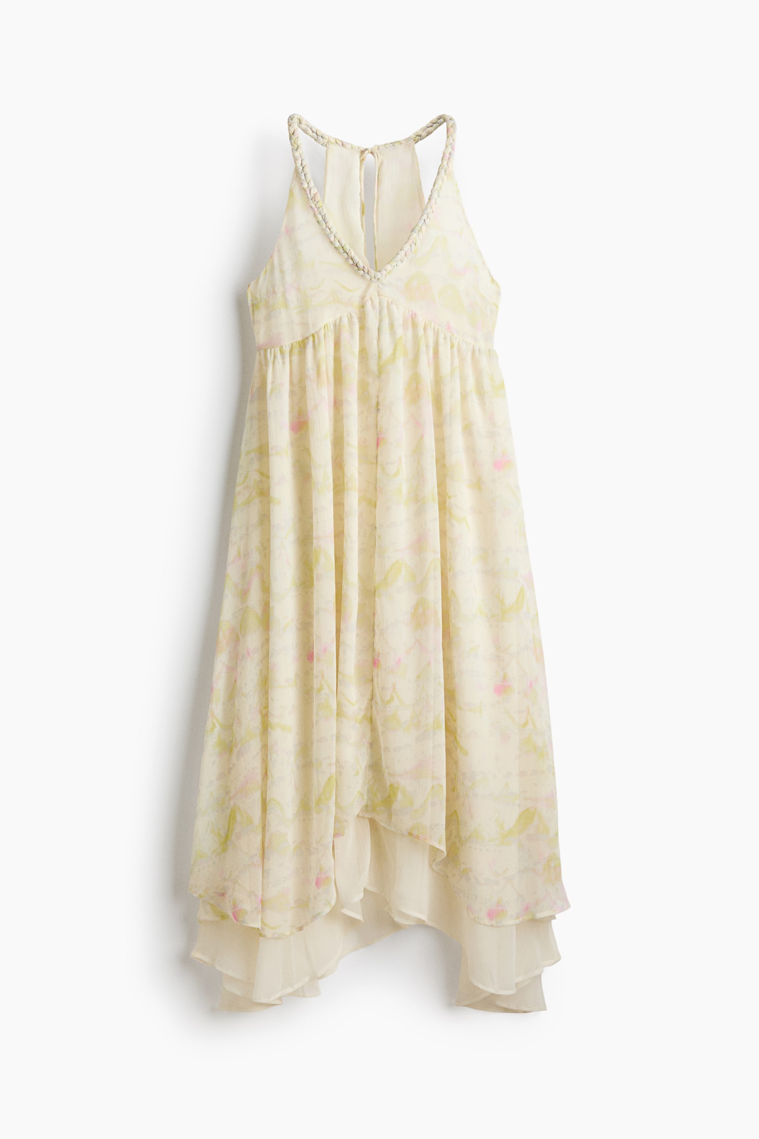 Braid-detail chiffon dress - Light yellow/Floral/Dark brown
