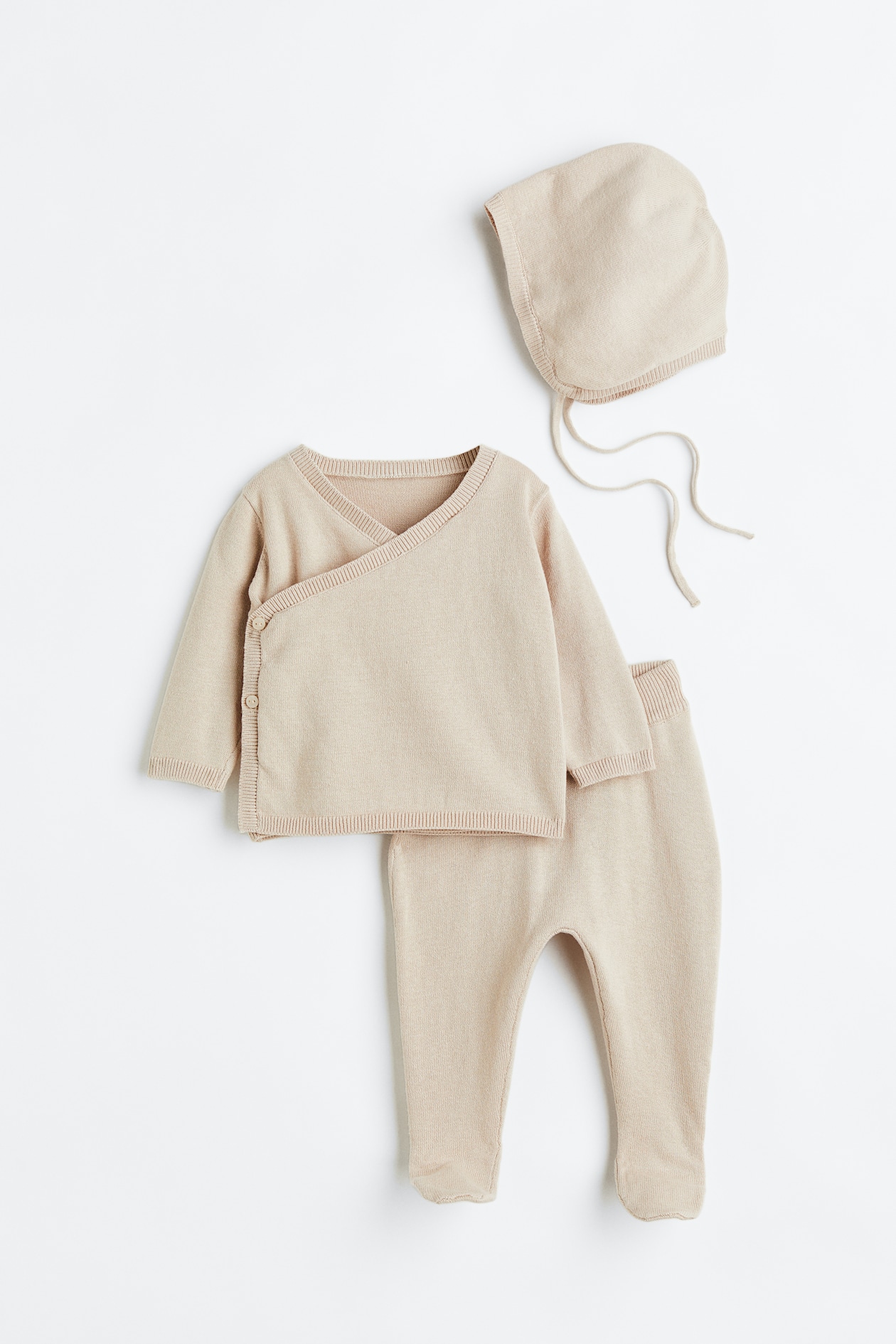 3-piece Knit Cotton Set - Light beige - Kids | H&M US