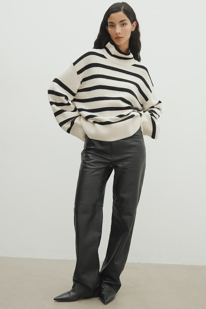 Cashmere-blend turtleneck jumper - Cream/Striped - 3