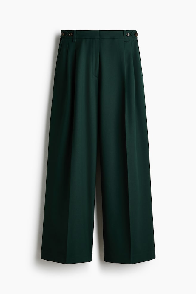 Pantaloni eleganți largi - Verde-închis/Alb - 1
