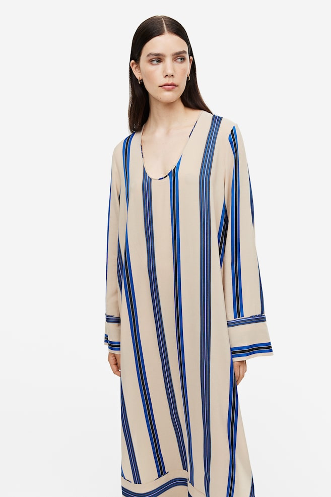 Lyocell-blend tunic dress - Beige/Blue striped - 4