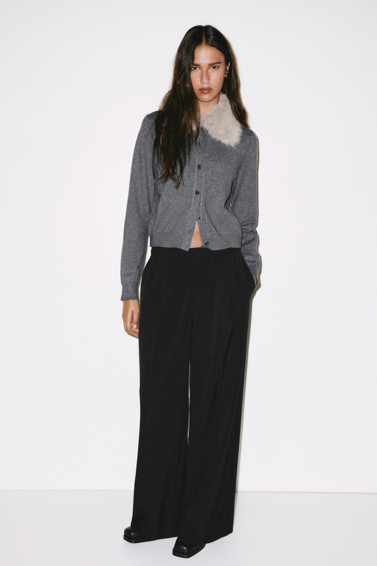 קרדיגן עם צווארון - אפור כהה - 3