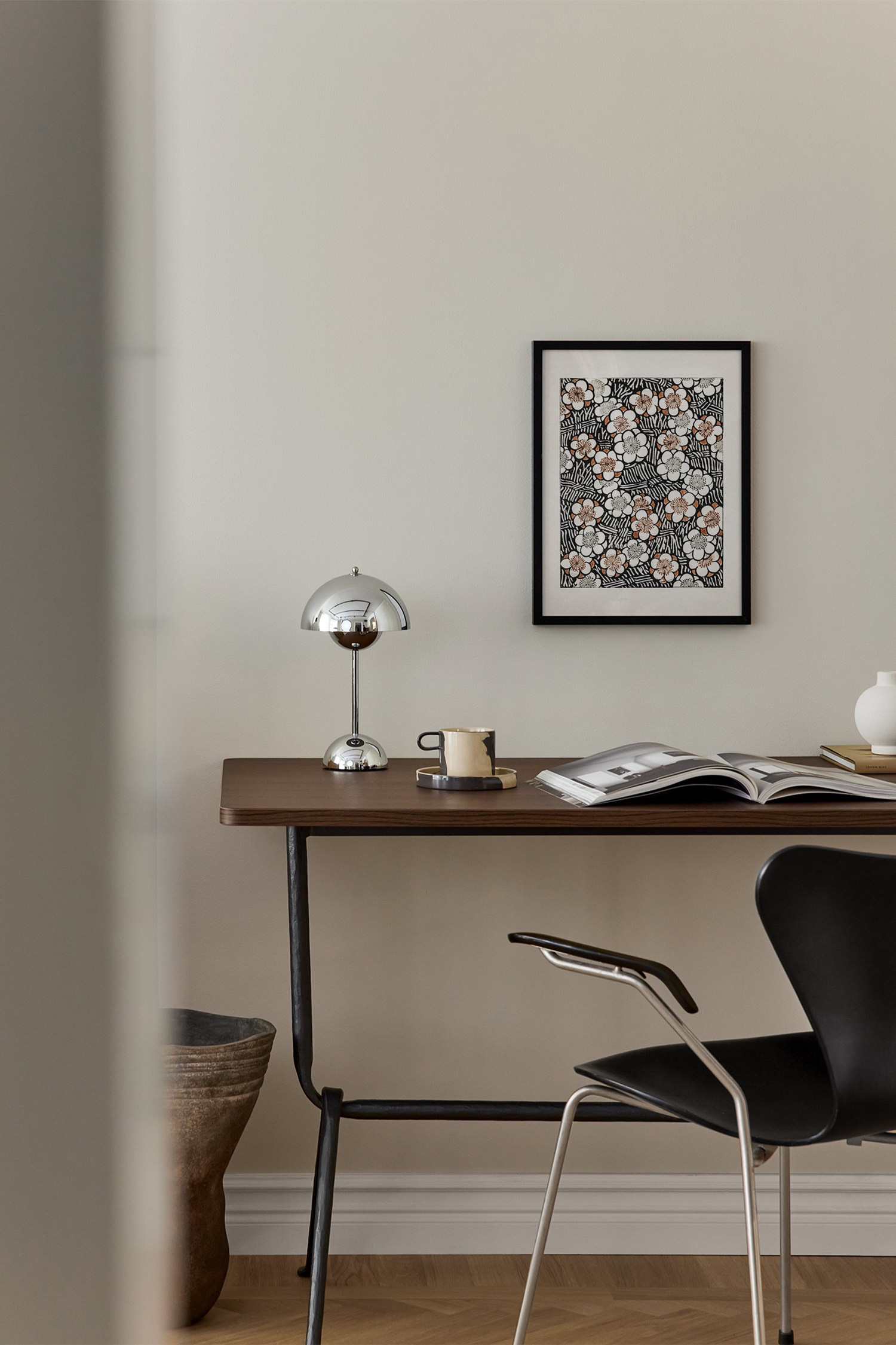 Japanese Blossom Pattern Plakat - Sort/hvid/beige