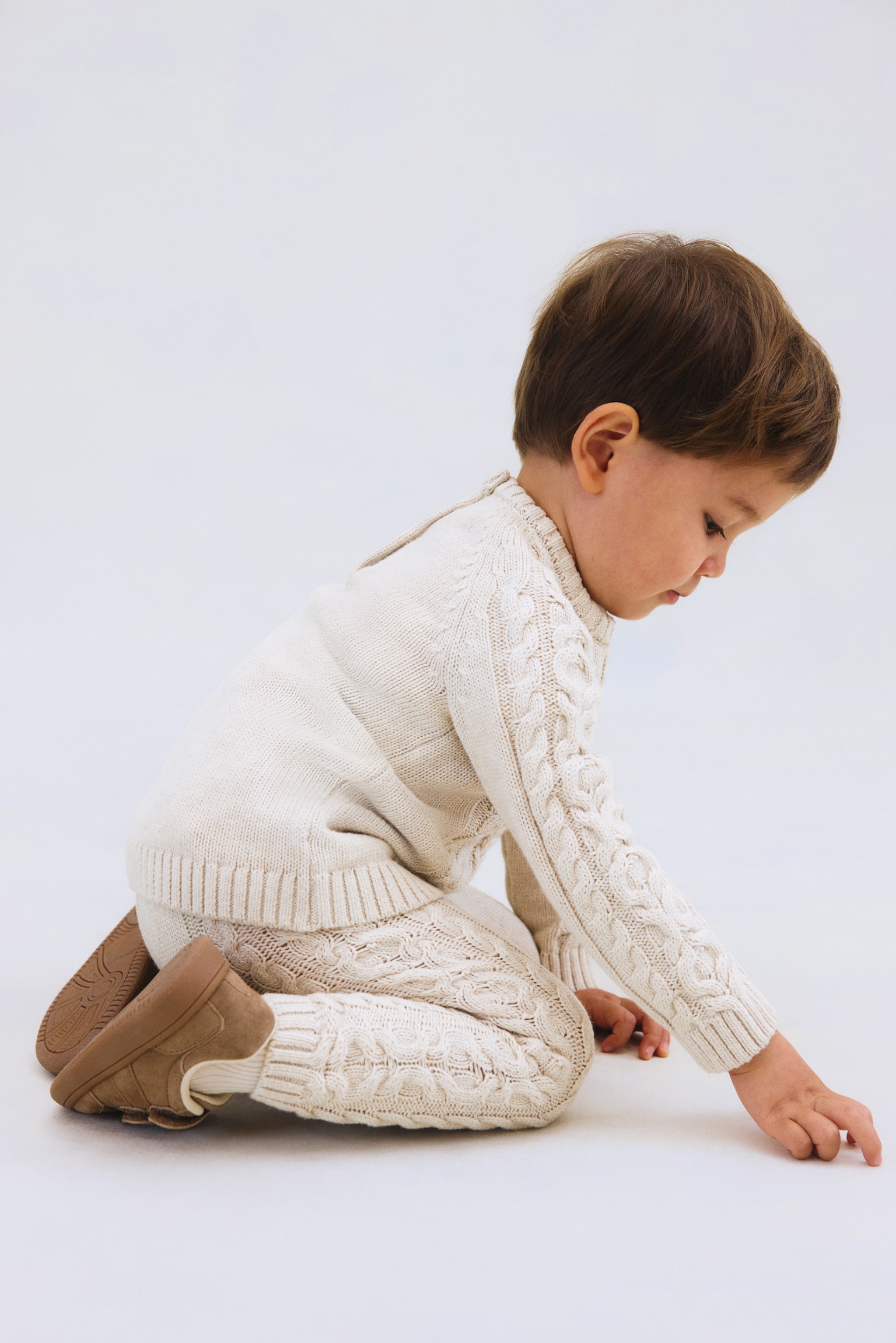 코튼 니트 2피스 세트 - 라이트 베이지