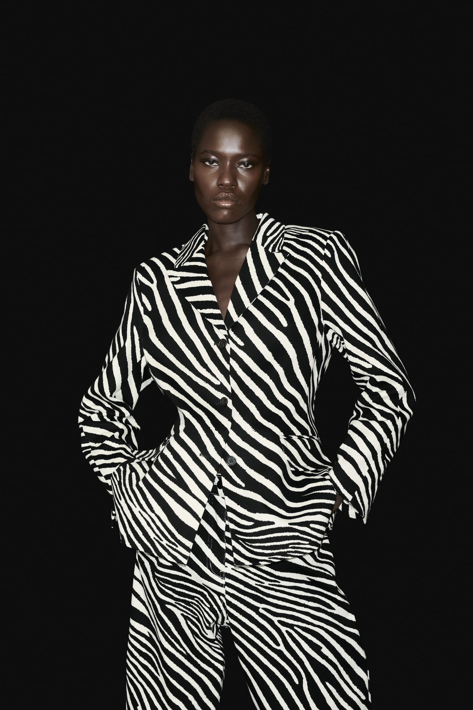 Однобортний саржевий блейзер - Білий/зебровий принт - 4