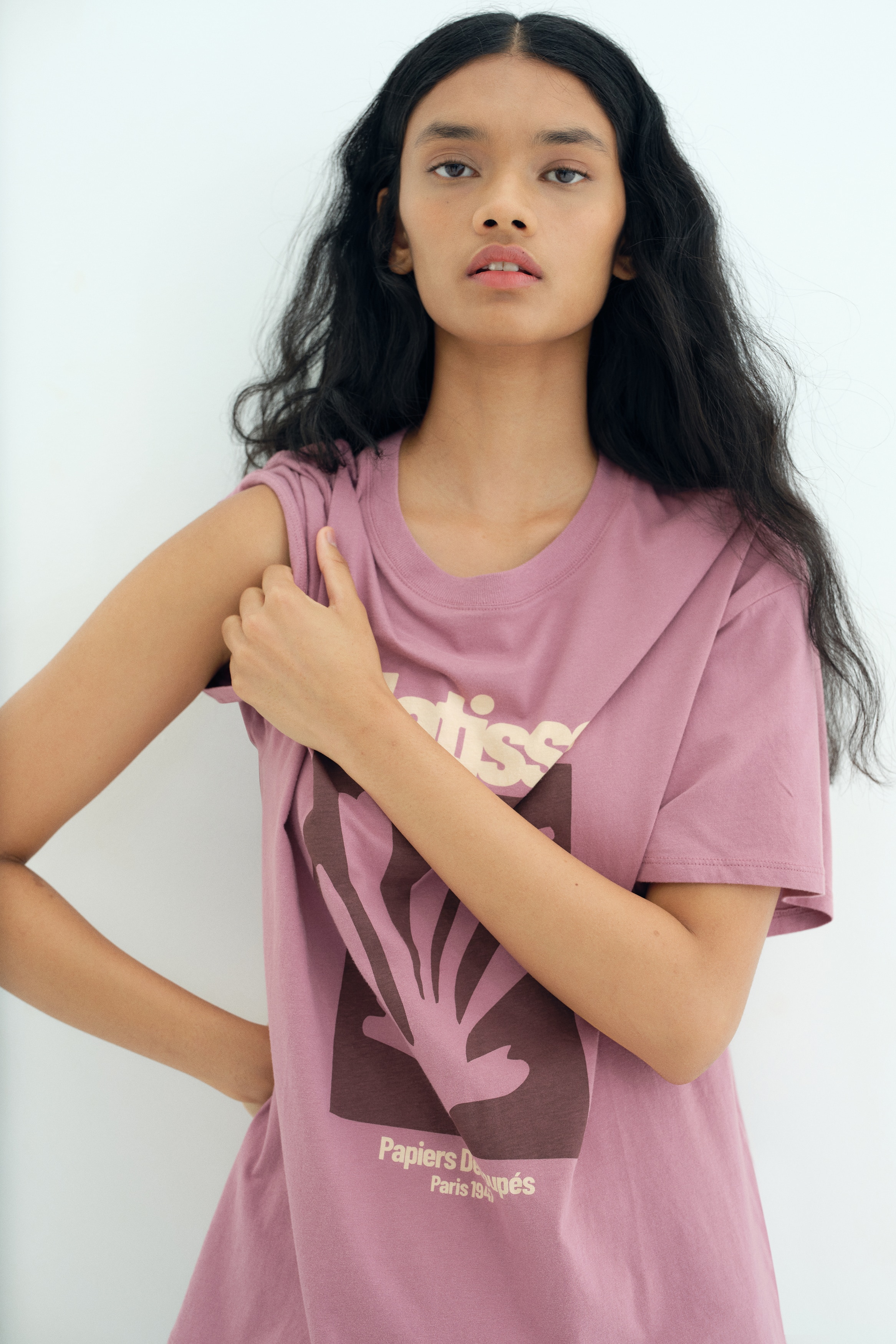 H & M - オーバーサイズ プリントTシャツ - ピンク