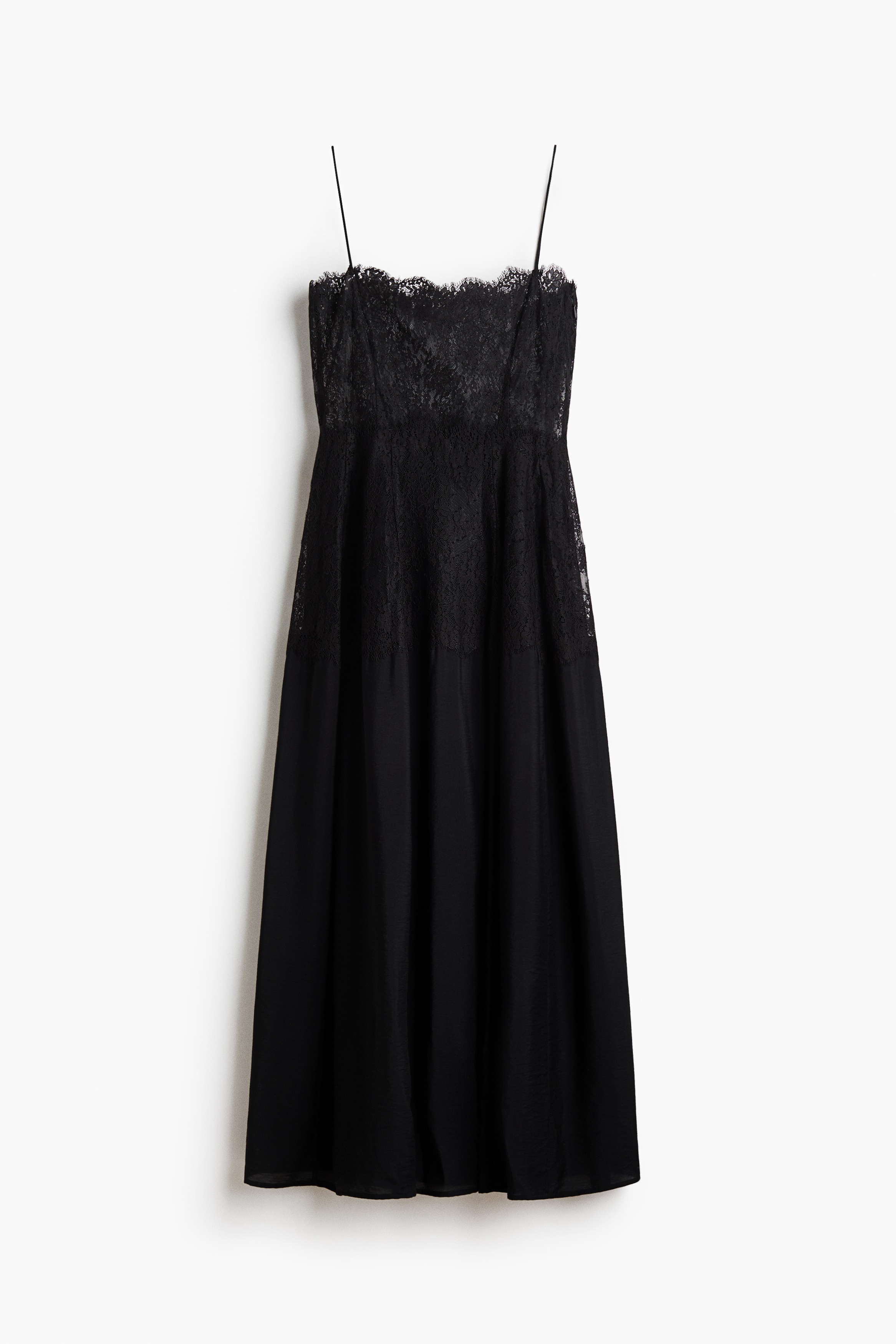 Dual-Fabric Strappy Dress - Black