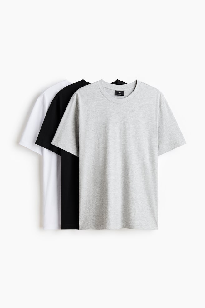 3-pack Regular Fit T-shirts - Grey marl/Black/White/Dark brown/Light blue/Green/Dark teal/Brown/Light grey/Dark blue/White/Black - 1