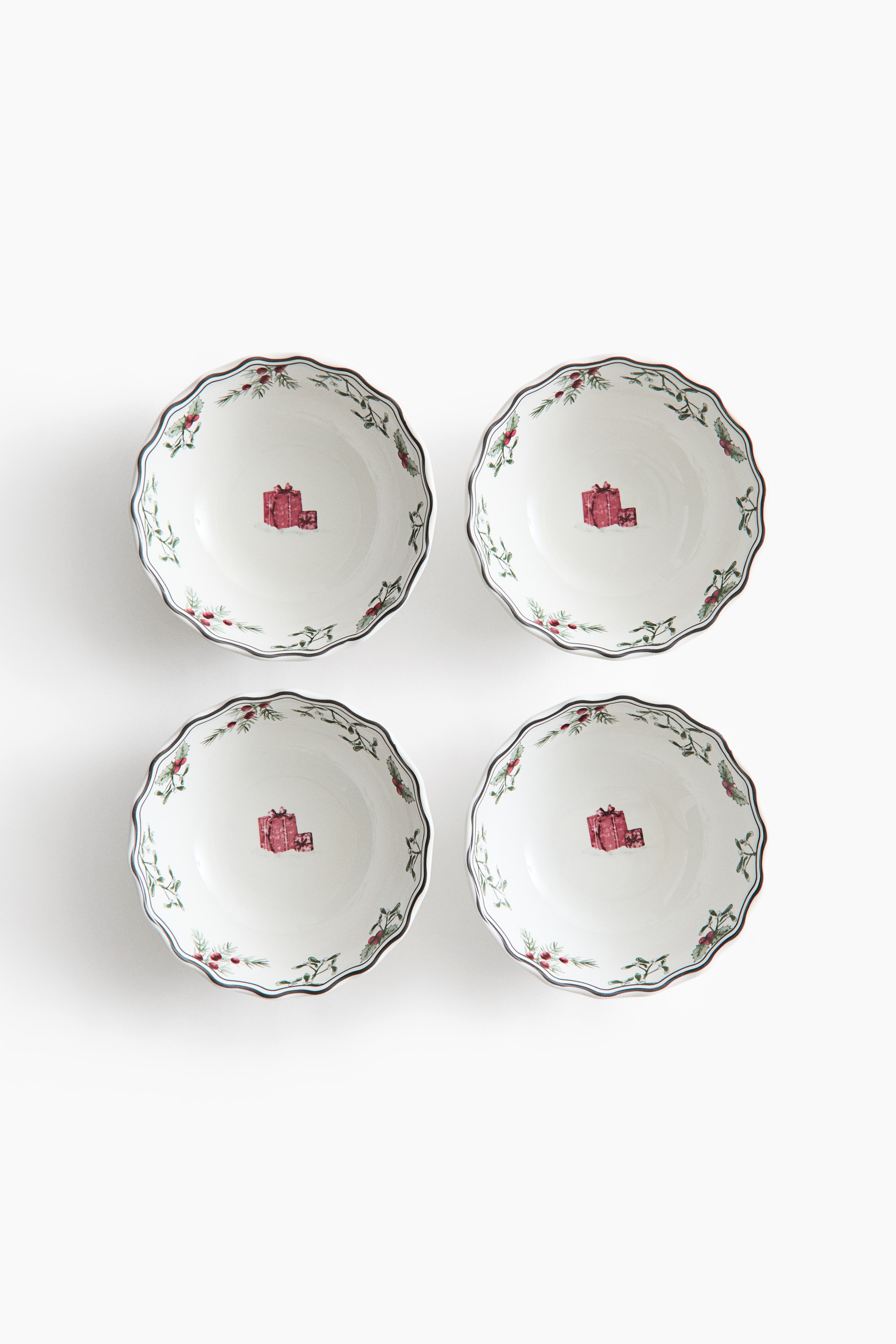 Lot de 4 bols imprimés en porcelaine - Blanc/cadeaux