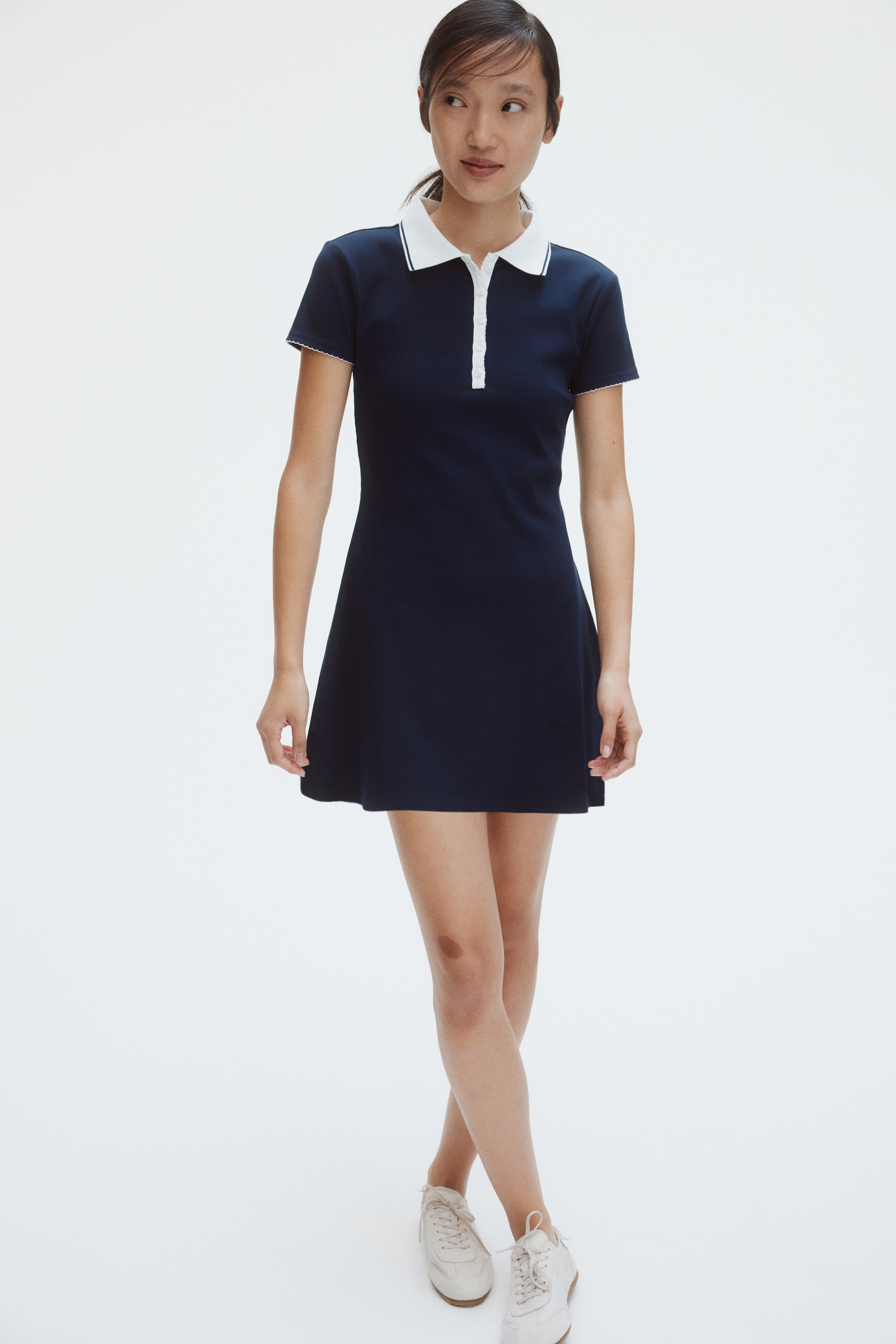 Flared-skirt polo dress