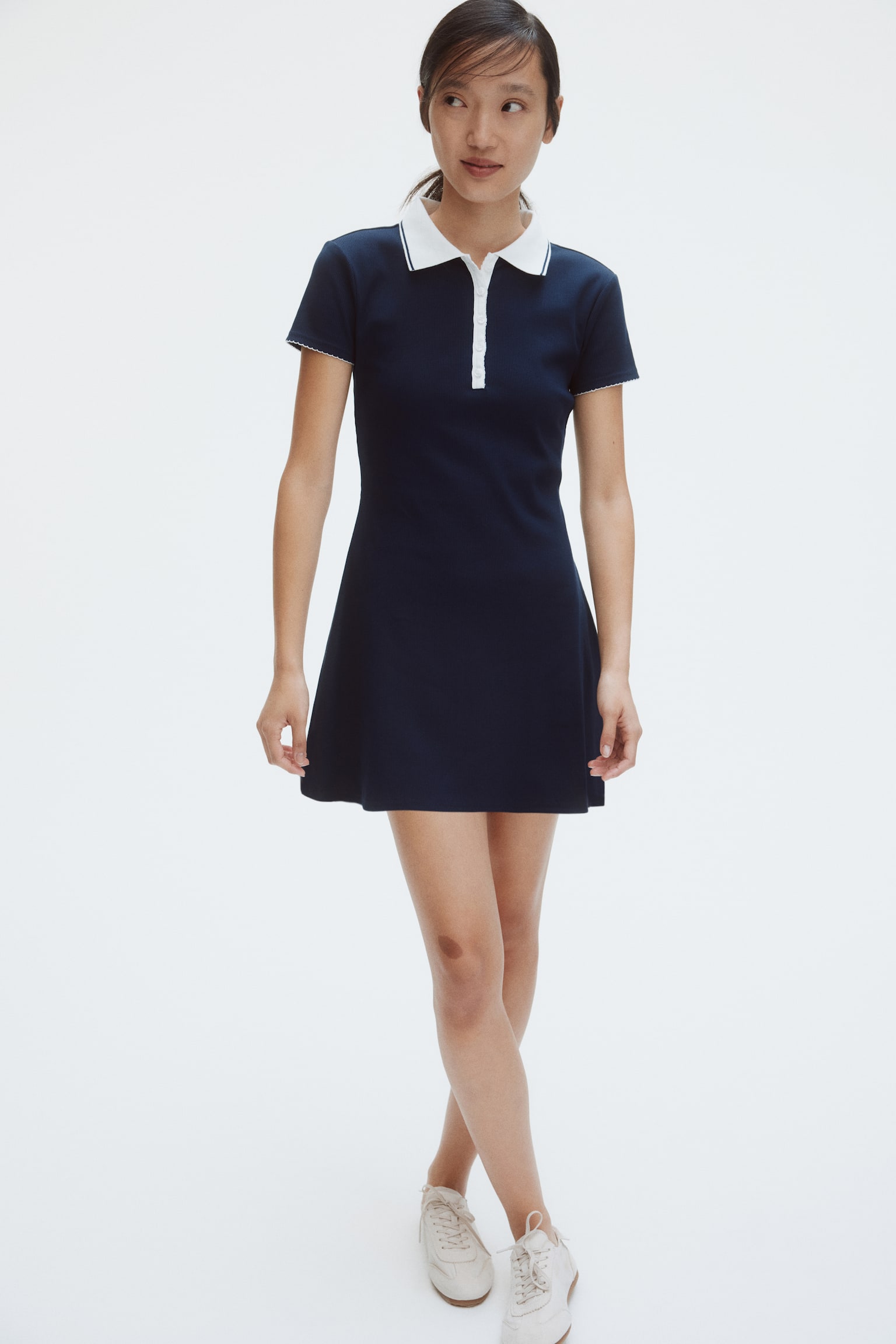 Vestido polo con vuelo - Azul marino/Borgoña - 5