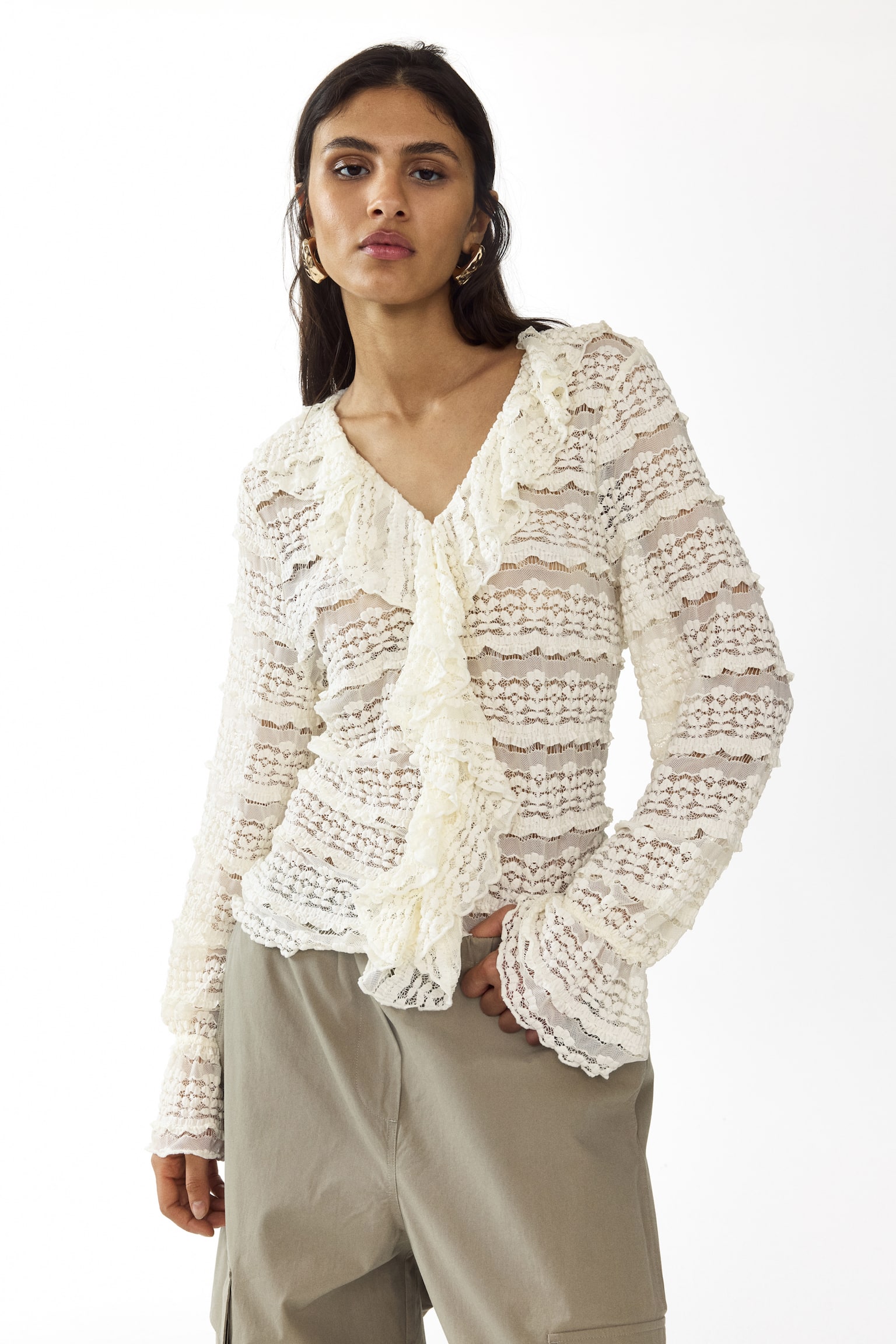 Lace-look jersey blouse - 6