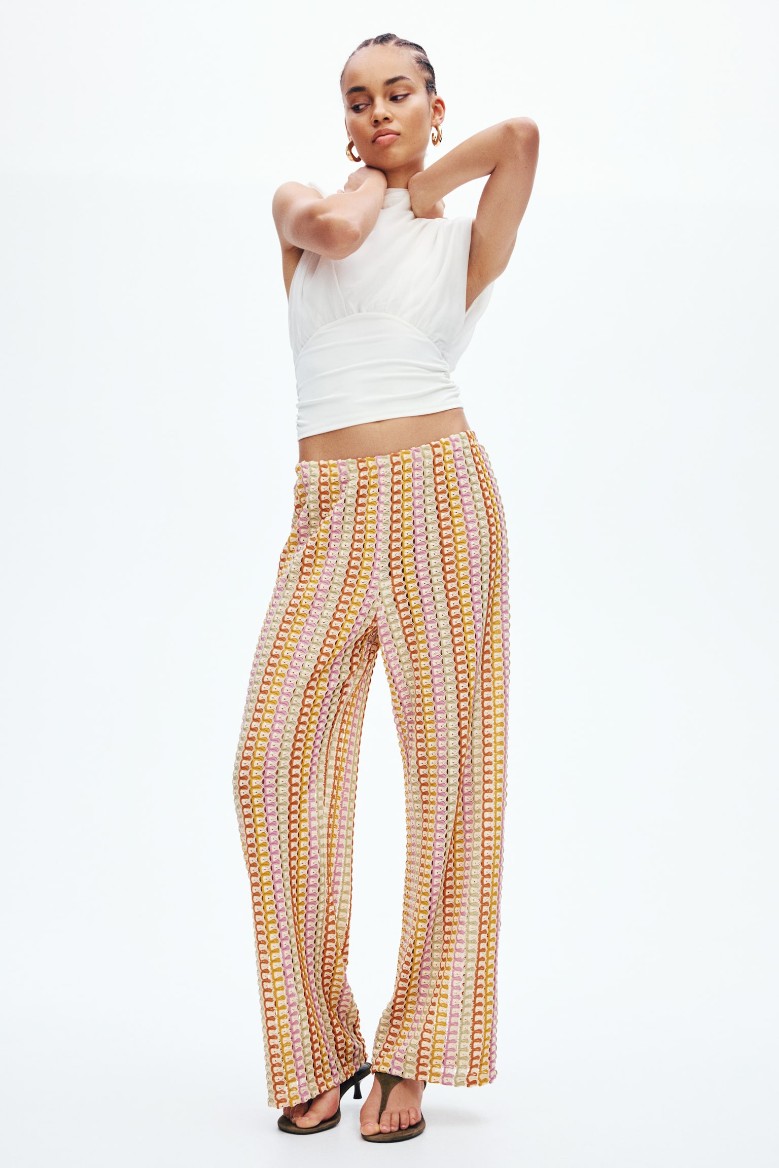 Crochet-look trousers - Light beige/Purple/Green - 3