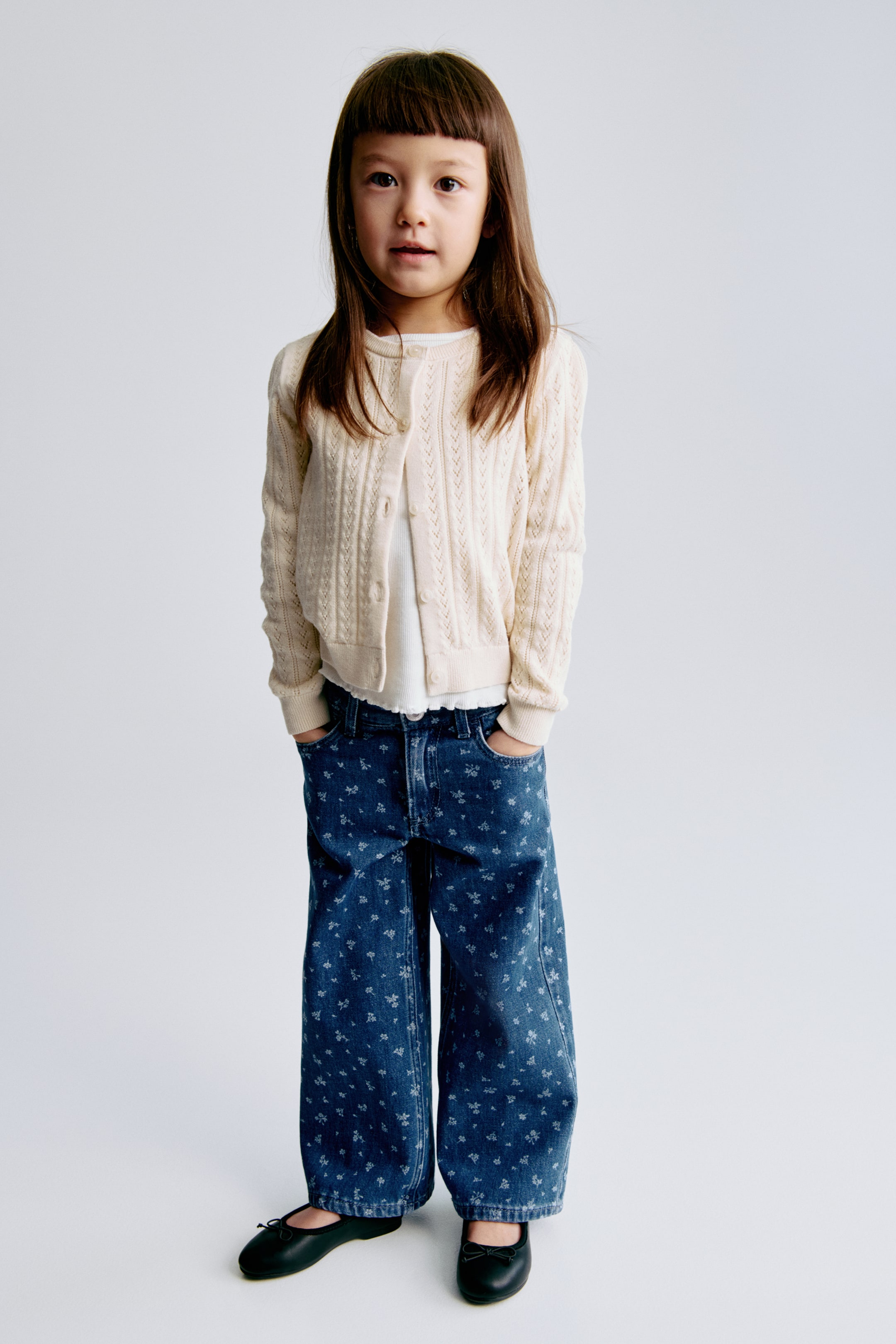 View larger image: Wide-Leg Jeans with Motif - Denim blue/floral - Kids | H&M PH 1