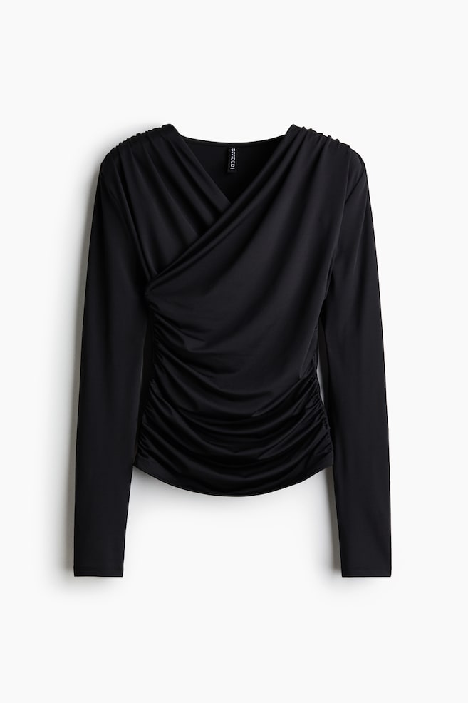 Drapiertes Jerseyshirt - Schwarz/Braun/Rot - 1